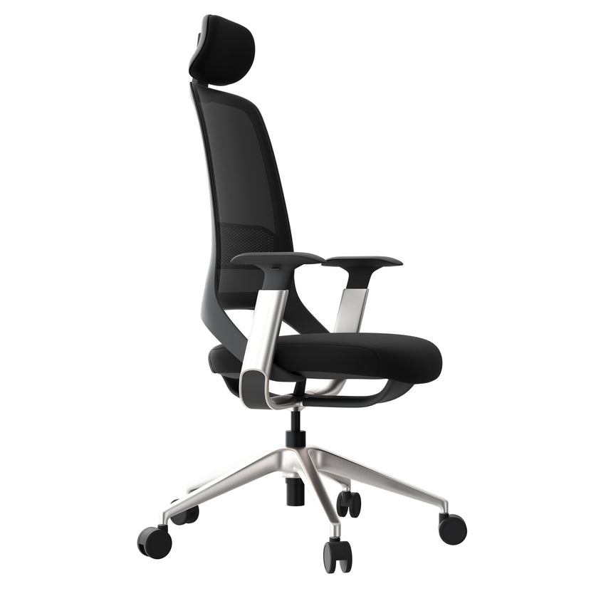 ERGOBACK Bürodrehstuhl | Kopfstütze, 4D-Armlehnen, Schwarz