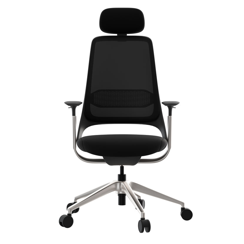 ERGOBACK Bürodrehstuhl | Kopfstütze, 4D-Armlehnen, Schwarz