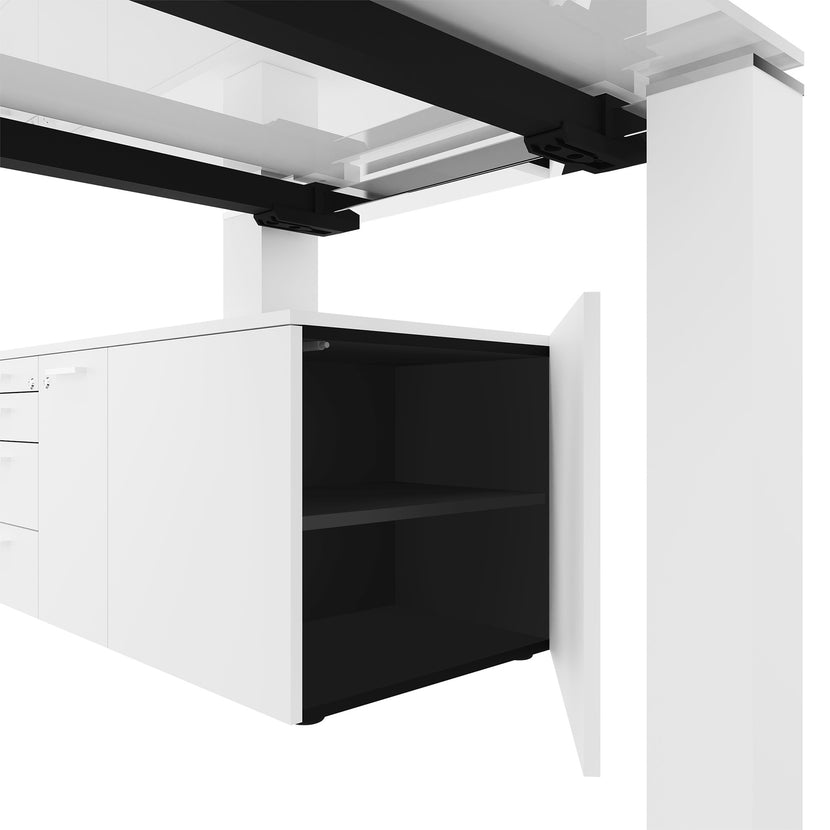 BRALCO JET EVO Executive desk | Glass tabletop, integrated lowboard, white