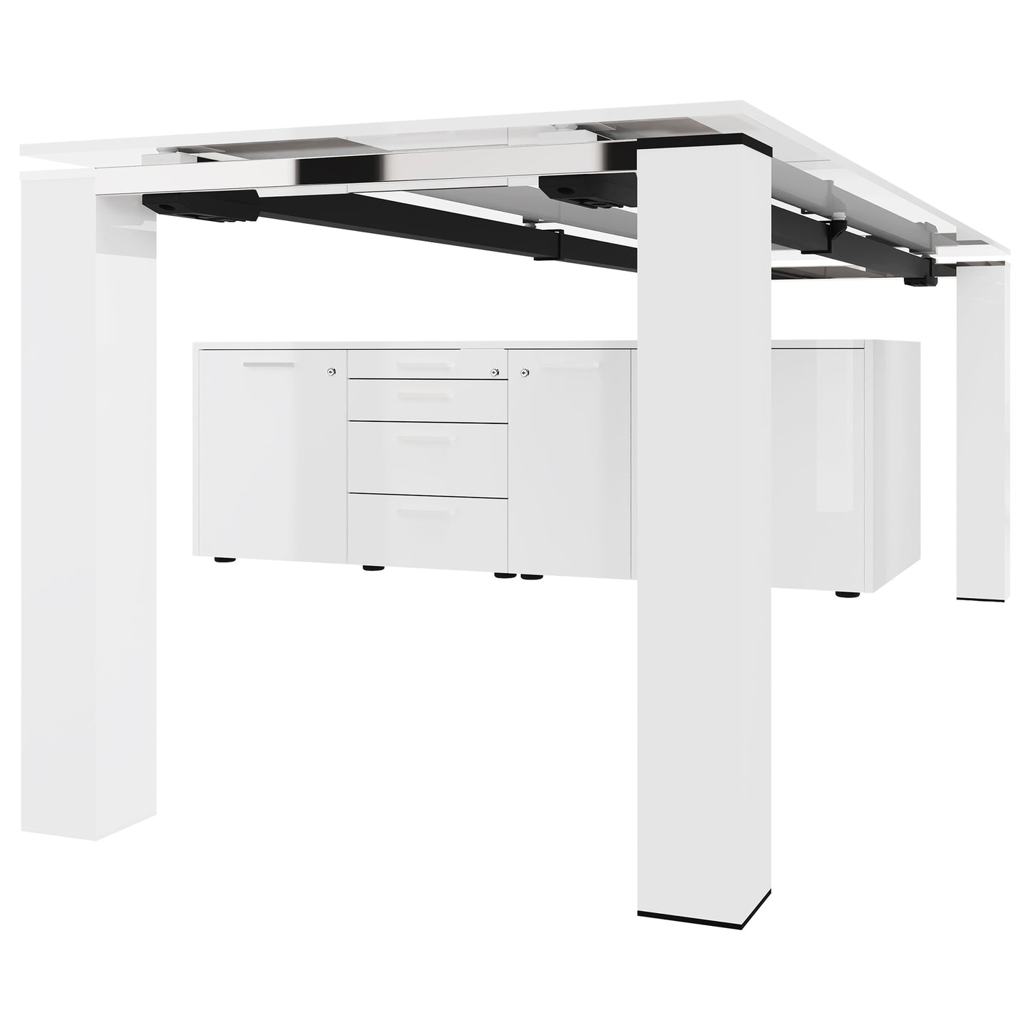 BRALCO JET EVO Executive desk | Glass tabletop, integrated lowboard, white