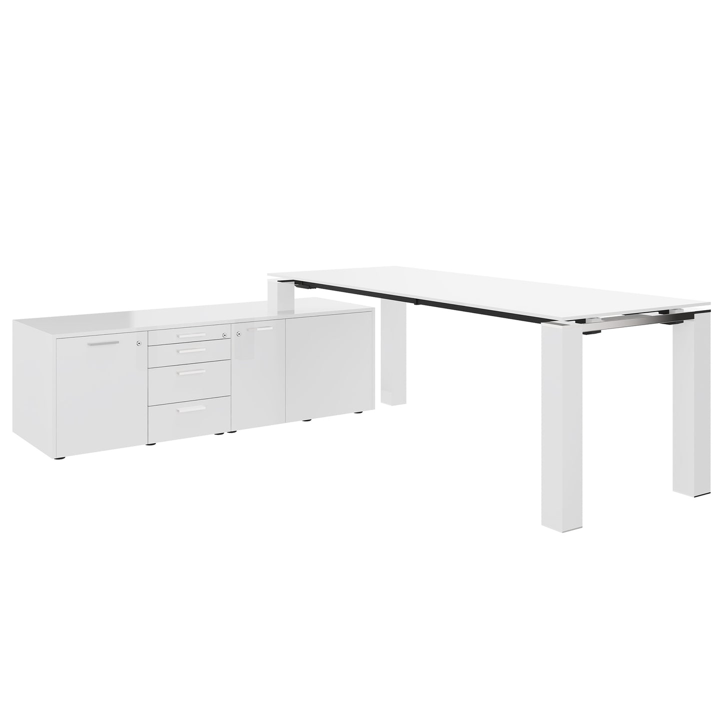 BRALCO JET EVO Executive desk | Glass tabletop, integrated lowboard, white