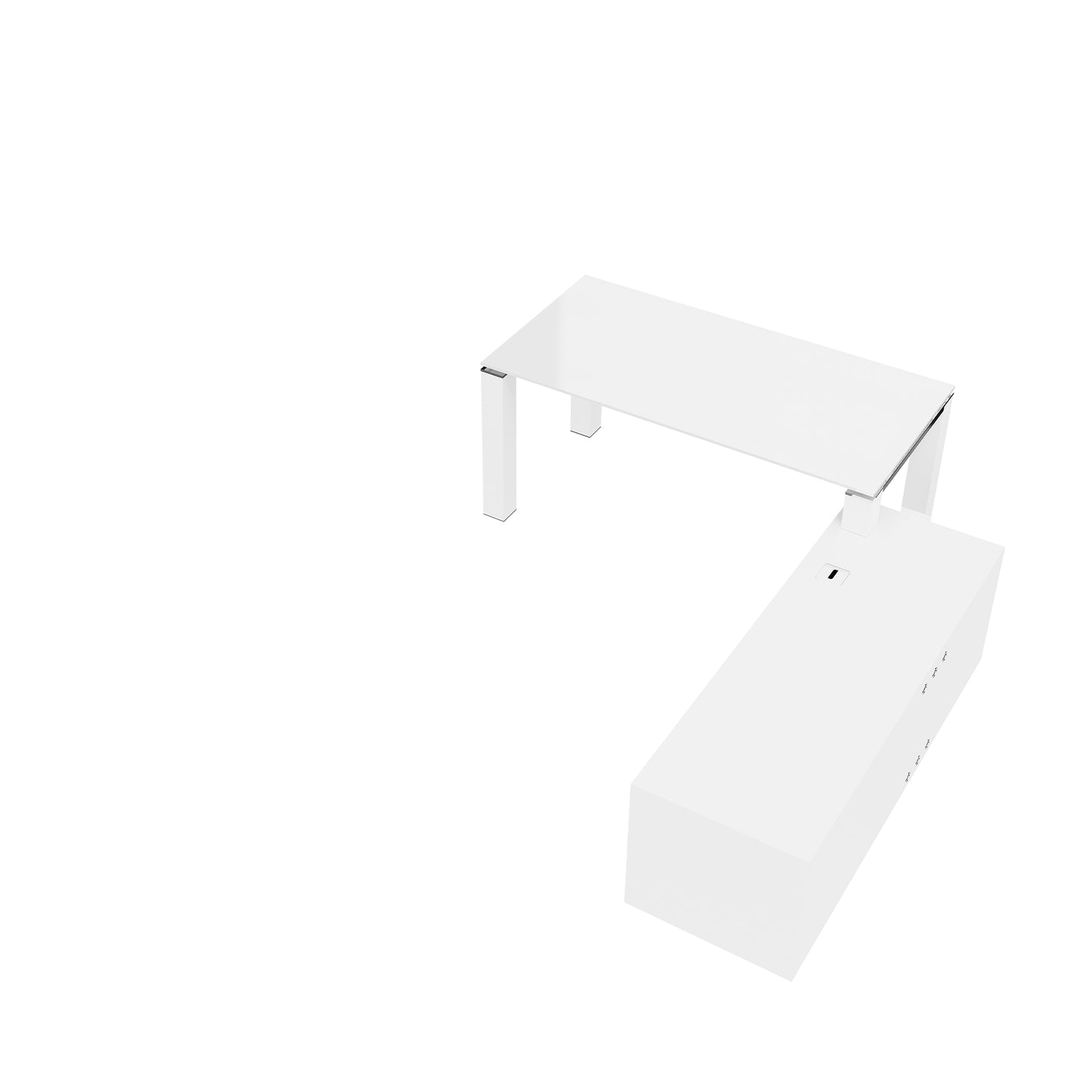 BRALCO JET EVO Executive desk | Glass tabletop, integrated lowboard, white