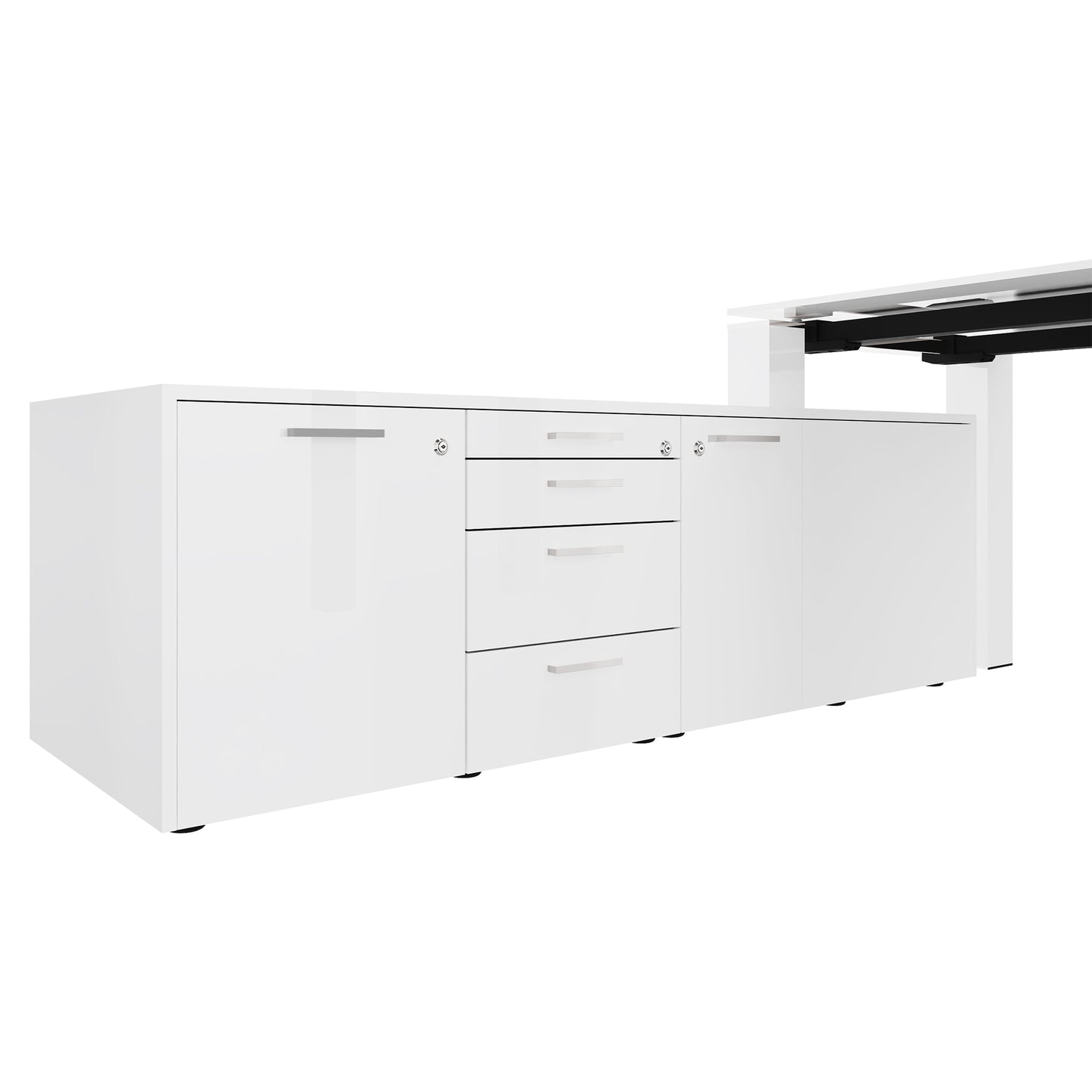 BRALCO JET EVO Executive desk | Glass tabletop, integrated lowboard, white