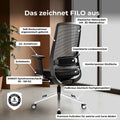 FILO 2.0 Bürodrehstuhl | Premium-Drehstuhl, Lordosenstütze, Netzrücken, 4D-Armlehnen, Schwarz - 11 Thumbnail Image