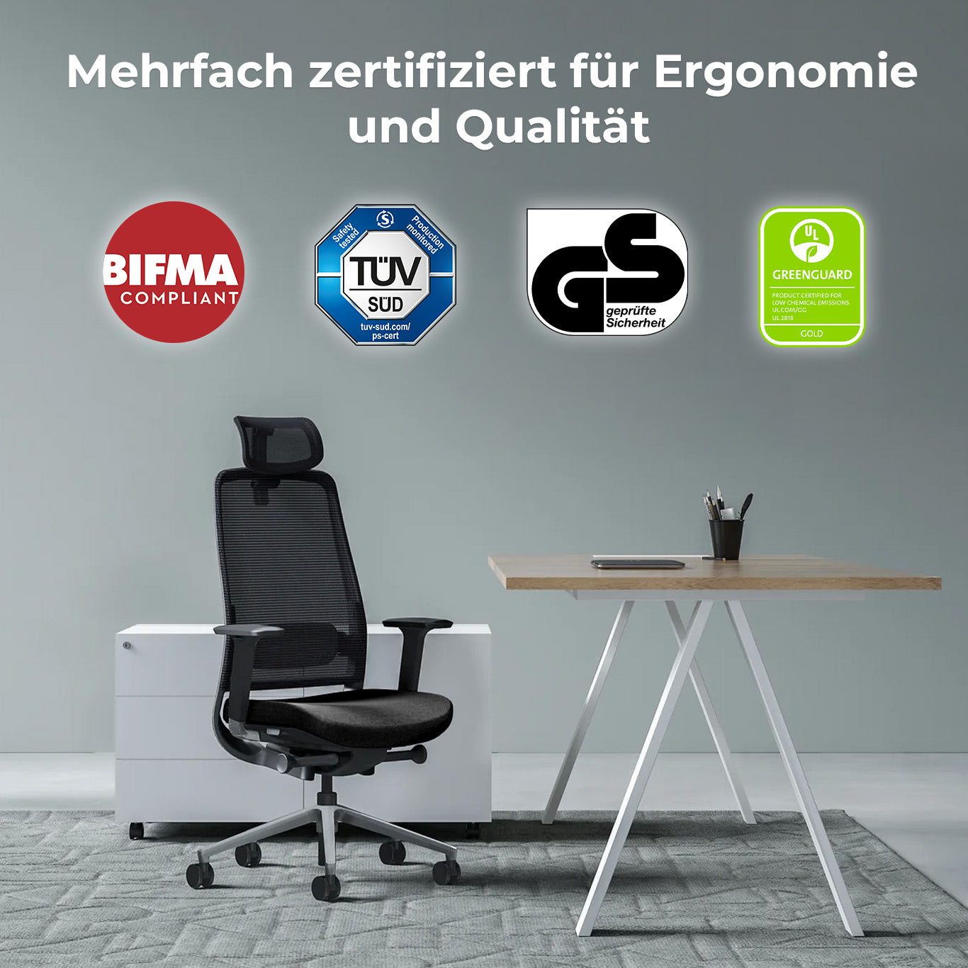 FILO-B 2.0 Chaise de bureau pivotante | Chaise pivotante ergonomique haut de gamme, soutien lombaire, dossier en résille, accoudoirs 4D, noir