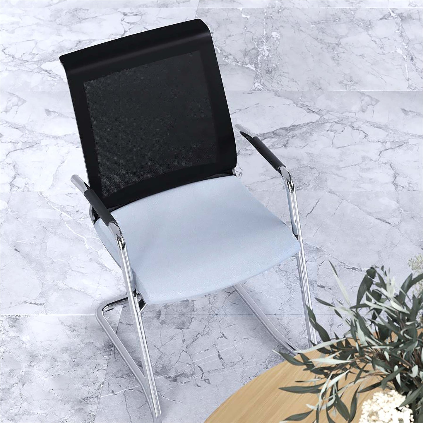 EVA cantilever chair | Mesh back, armrests, stackable, black