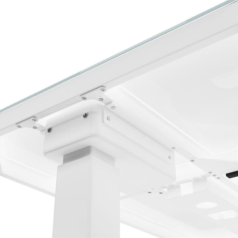 Bureau de station | 1150 x 590 mm, réglable à hauteur électrique, chargeur inductif, plaque de table en verre, blanc