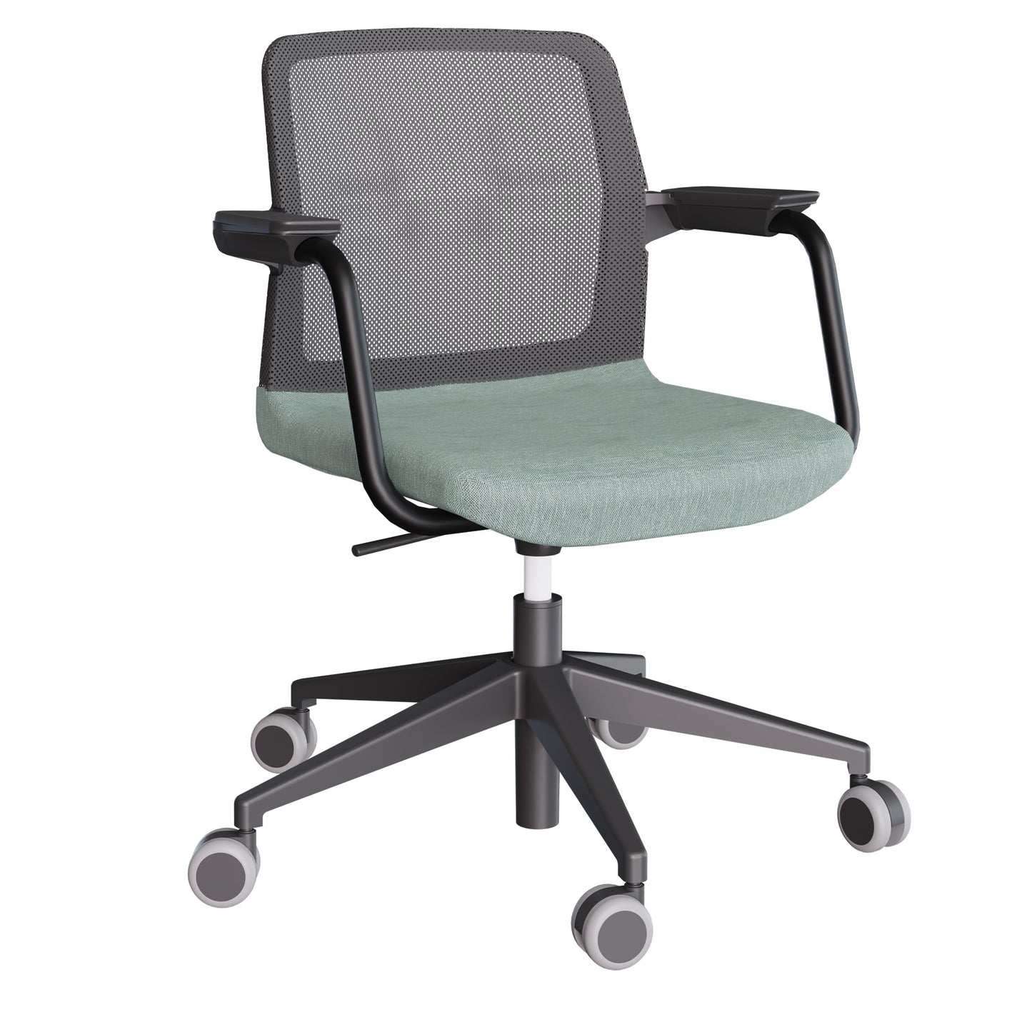 WIND swivel chair on wheels | Height adjustable, mesh back, polyester cover BERTA - Mint