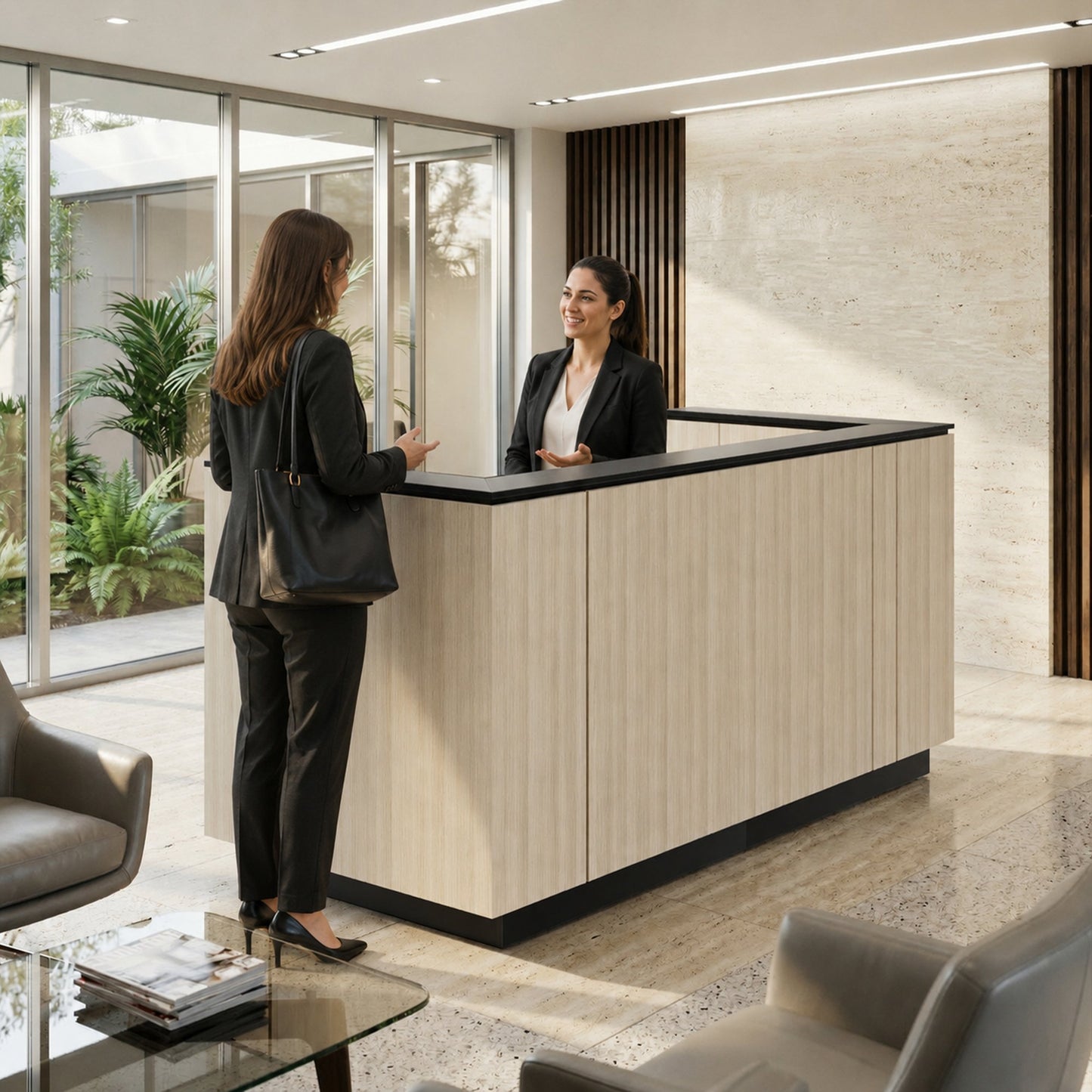 ICE reception desk | 2204 x 1022 mm, sand ash