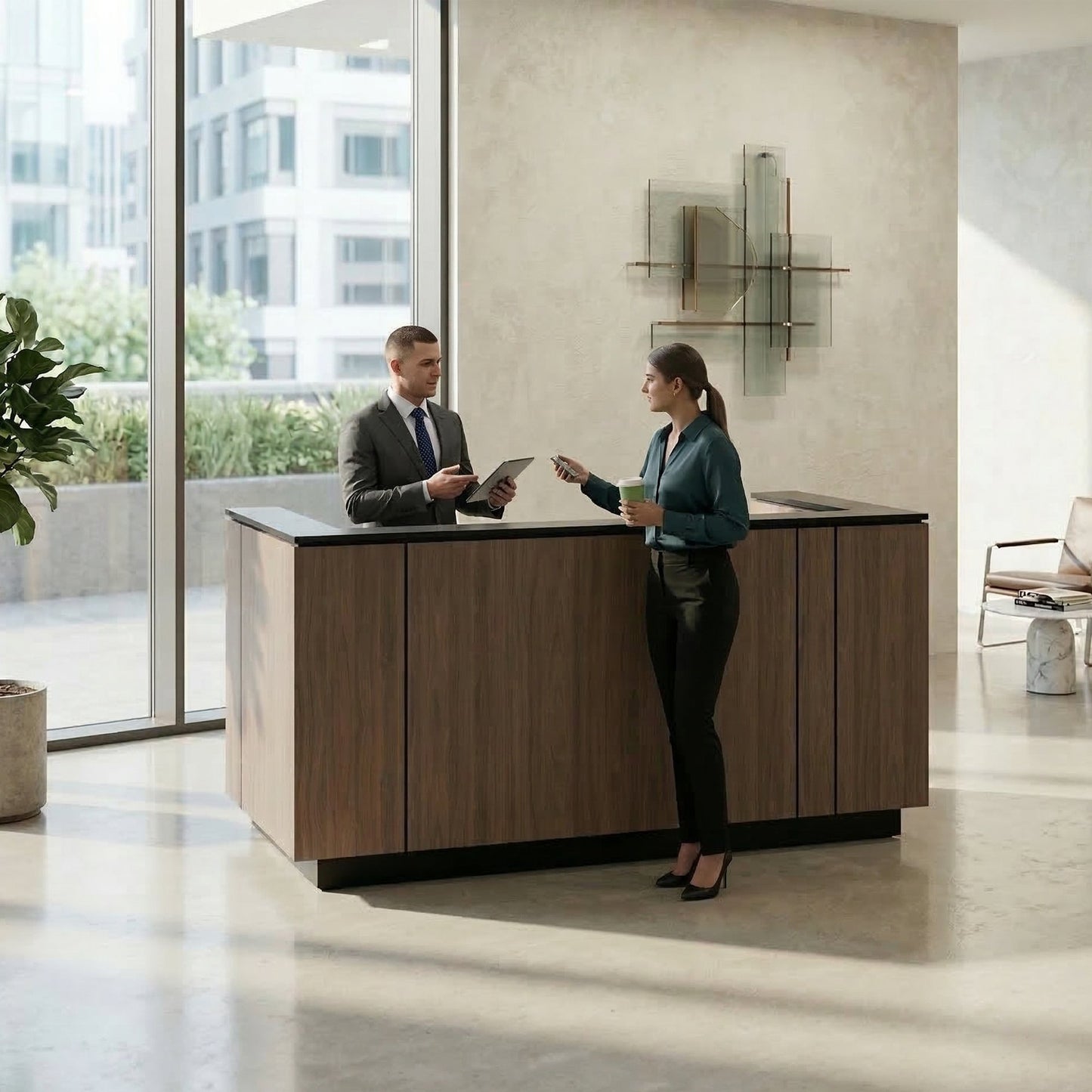 ICE reception desk | 2204 x 1022 mm, walnut