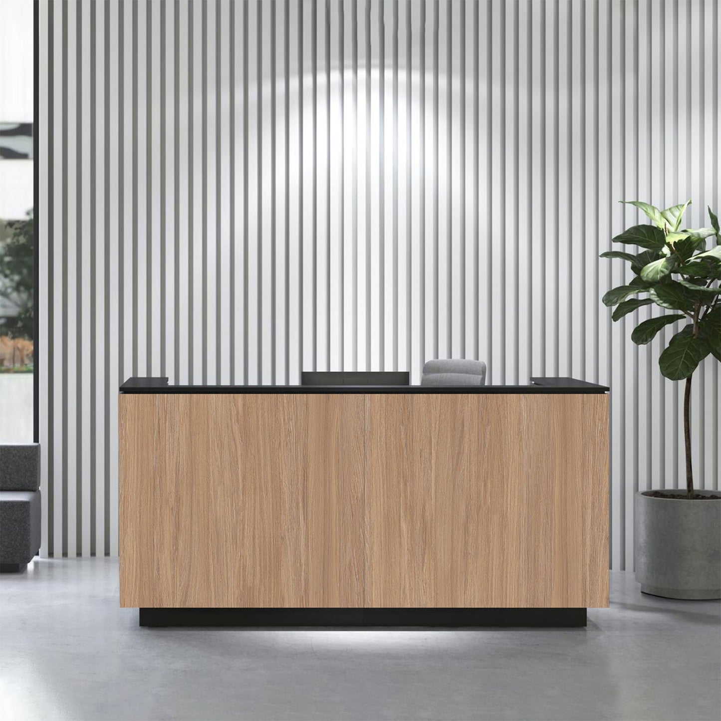 ICE reception desk | 2204 x 1022 mm, amber oak