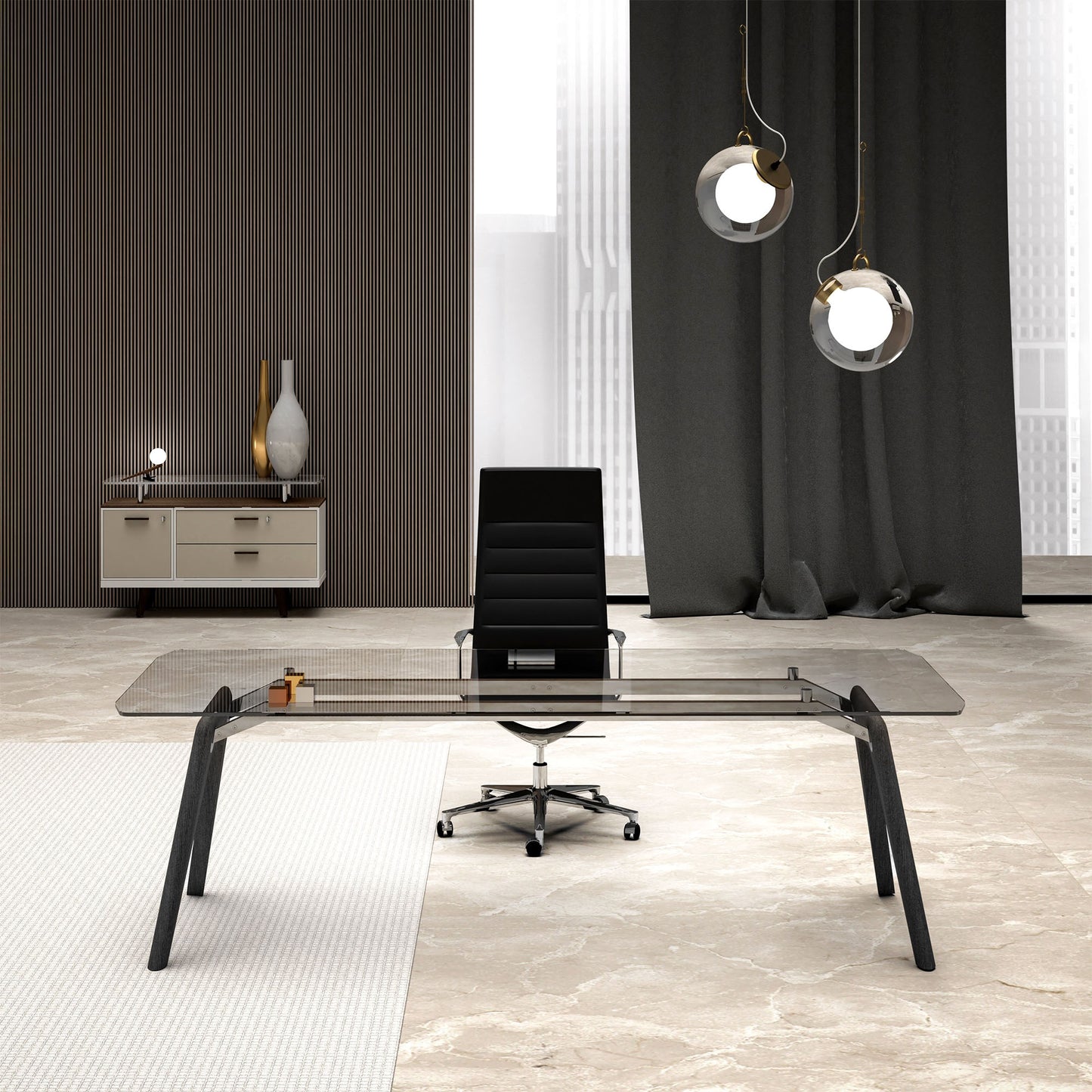 BRALCO RAIL Besprechungstisch | 1800 - 2400 mm (6 - 8 Personen) | Glas-Tischplatte, Eiche-Massivholz-Gestell