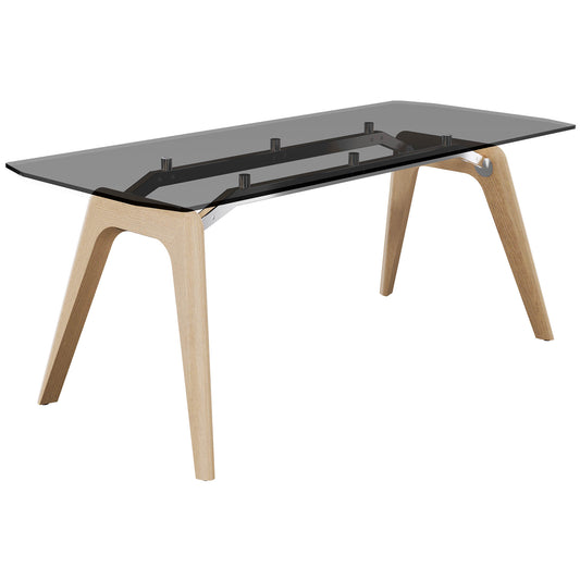 BRALCO RAIL meeting table | 1800 - 2400 mm (6 - 8 people) | gray tinted glass table top, solid oak wood frame