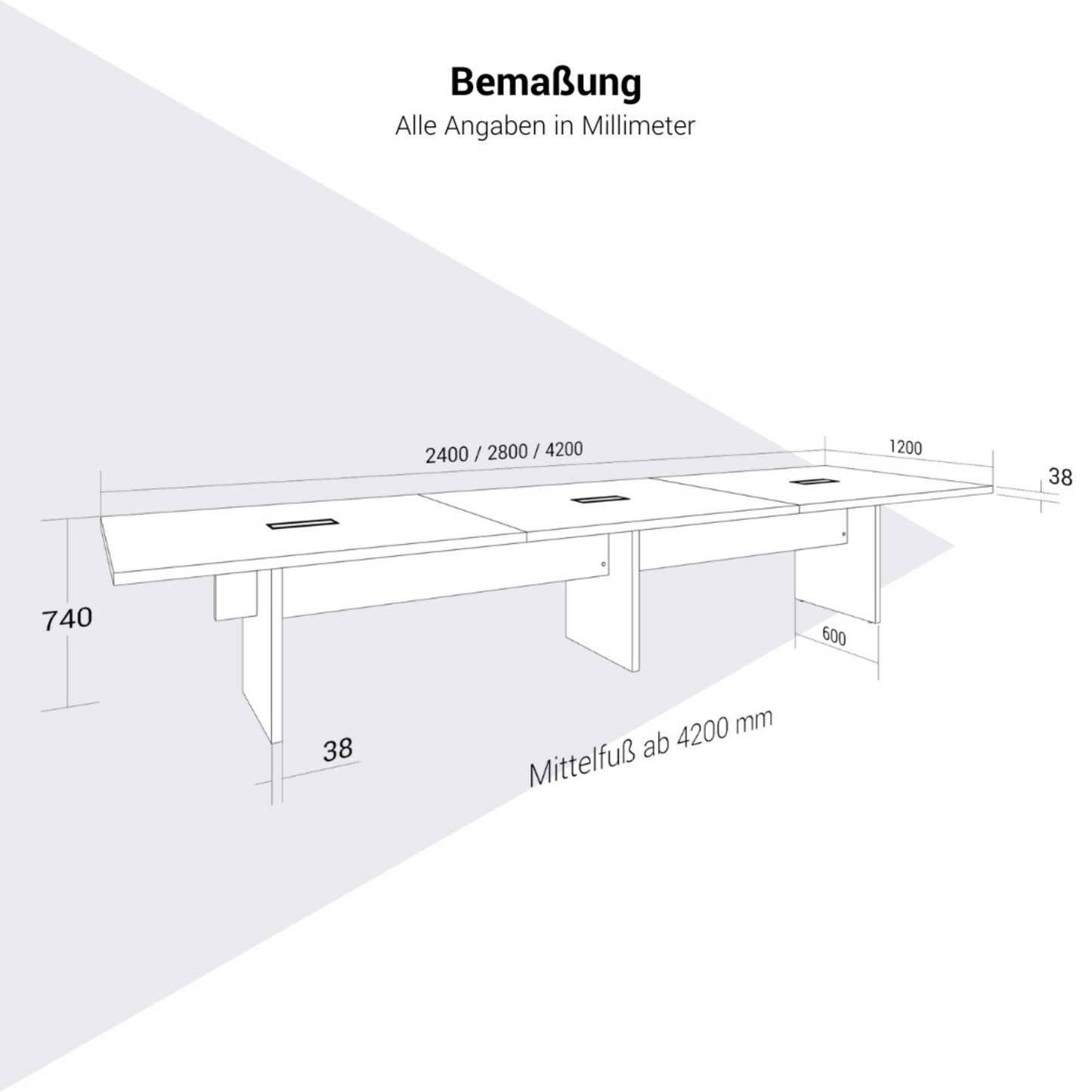 BRALCO SILE Konferenztisch | 2400 - 4200 mm (6 - 16 Personen), elektrifiziert, Nussbaum