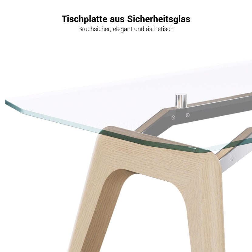 BRALCO RAIL Schreibtisch | 1800 - 2400 mm | Glas-Tischplatte, Eiche-Massivholz-Gestell
