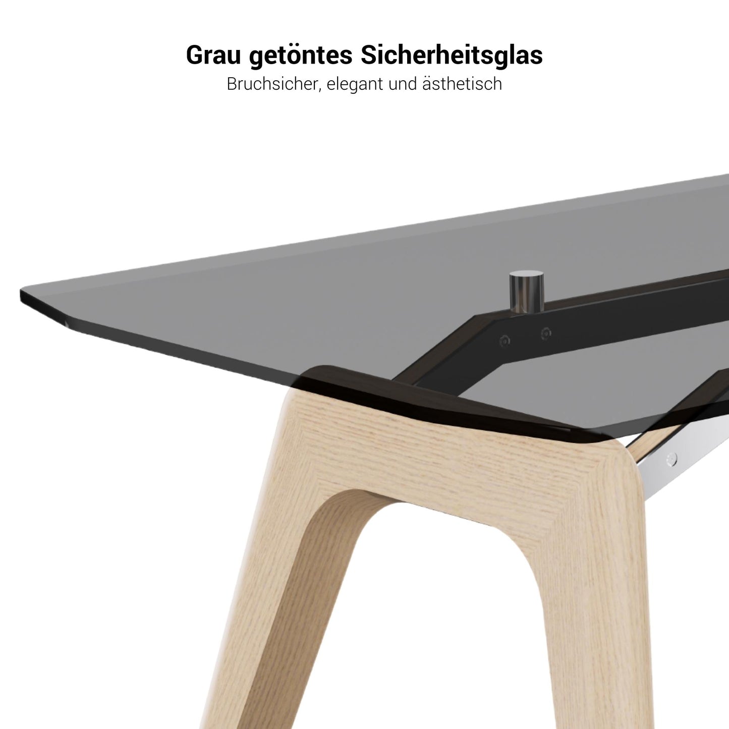 BRALCO RAIL Schreibtisch | 1800 - 2400 mm | Grau getönte Glas-Tischplatte, Eiche-Massivholz-Gestell