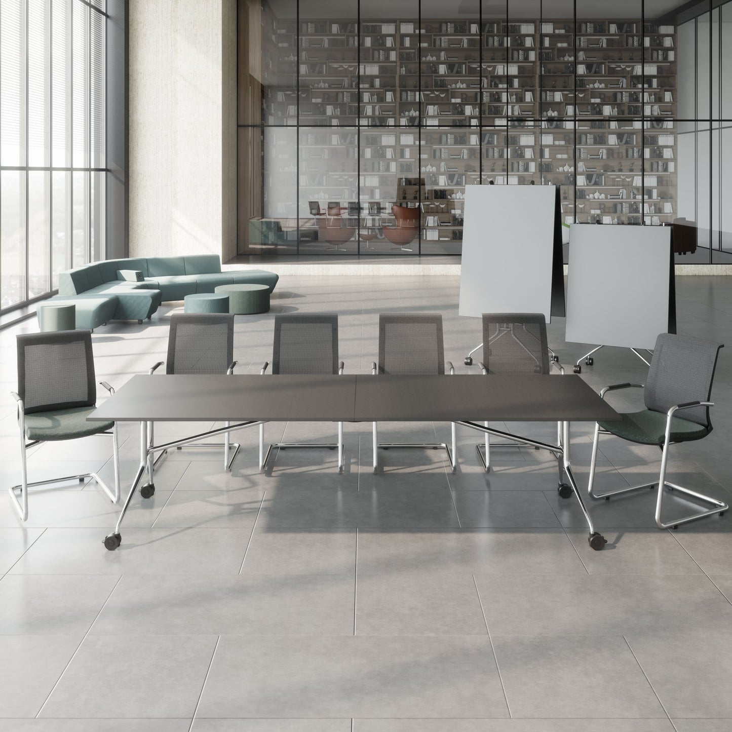 MARA ARGO LIBRO Klapptisch | 2400 - 2800 x 1000 mm (8 - 10 Personen), rollbar, faltbar, Anthrazit