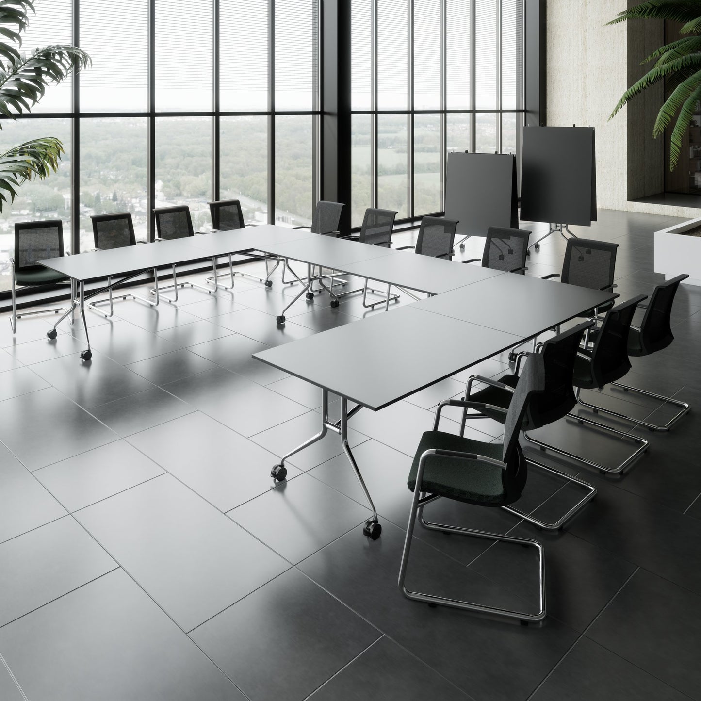 MARA ARGO LIBRO Klapptisch | 2400 - 2800 x 1000 mm (8 - 10 Personen), rollbar, faltbar, Anthrazit