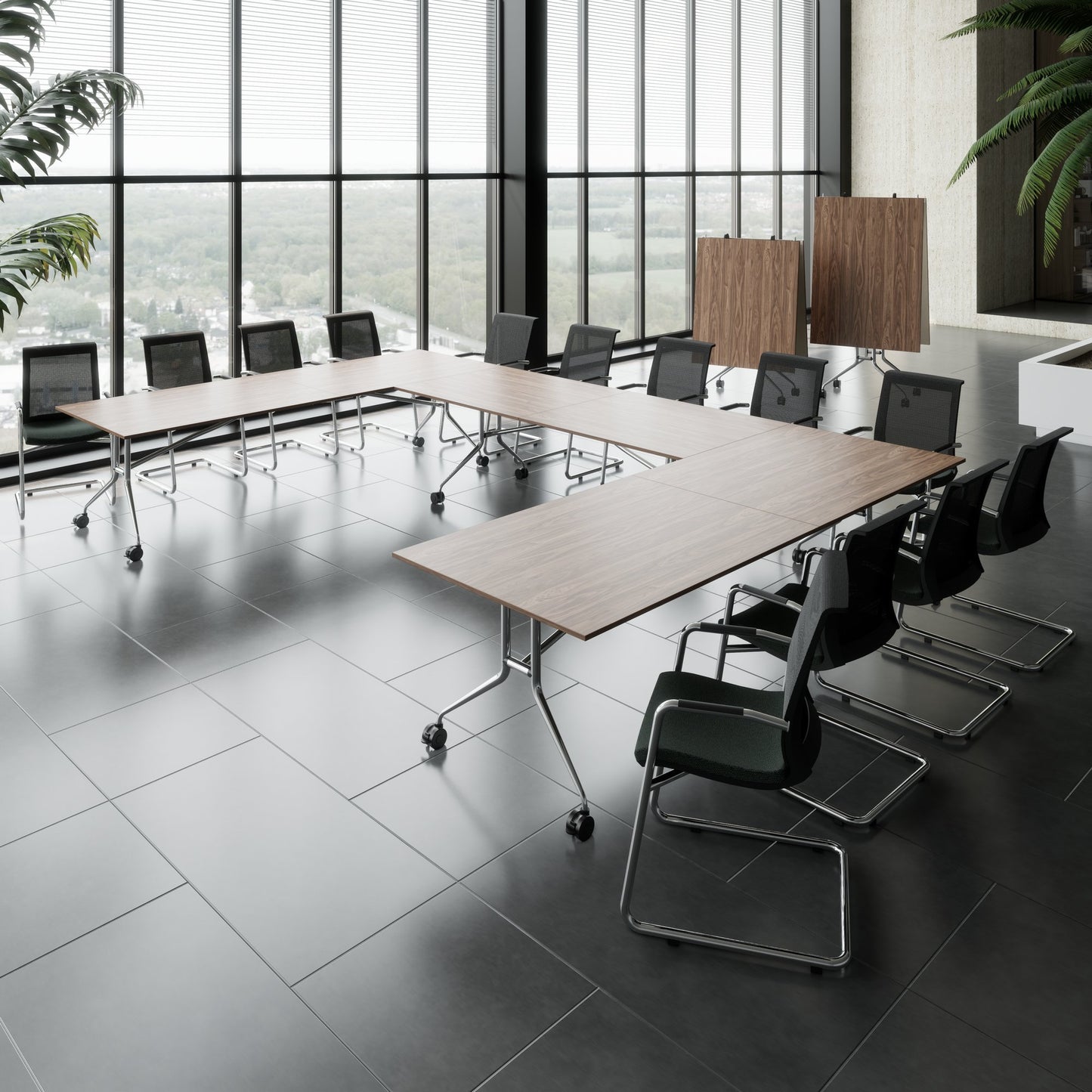 Mara Argo LIBRO Table pliante | 2400 - 2800 x 1000 mm (8 - 10 personnes), roulables, pliables, en noyer en placage en bois réel