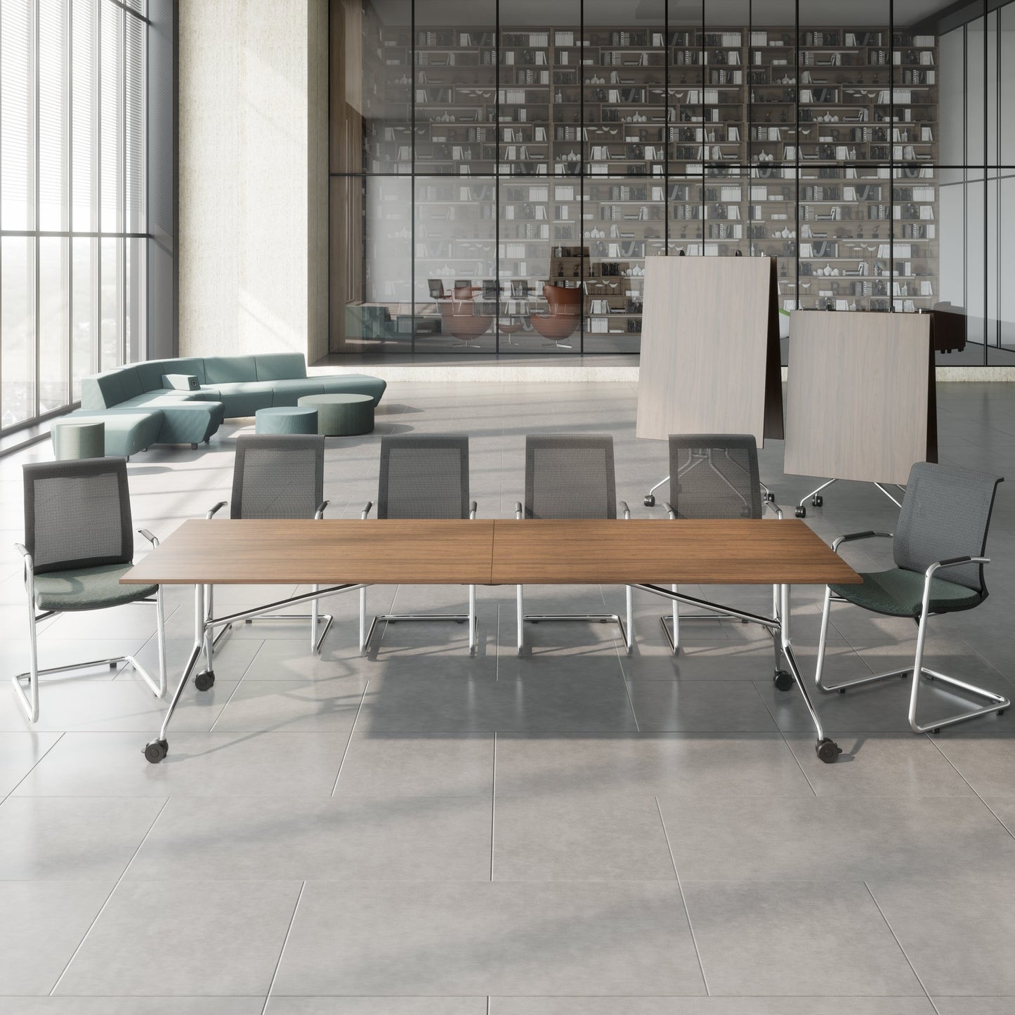 MARA ARGO LIBRO Klapptisch | 2400 - 2800 x 1000 mm (8 - 10 Personen), rollbar, faltbar, Nussbaum