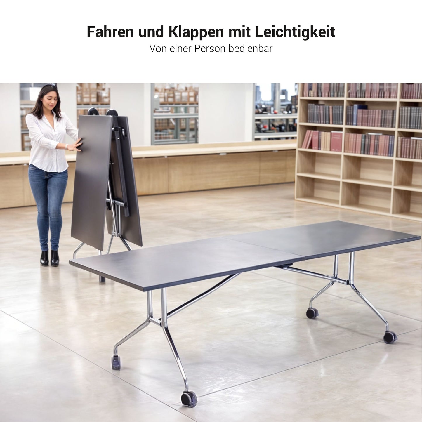 MARA ARGO LIBRO Klapptisch | 2400 - 2800 x 1000 mm (8 - 10 Personen), rollbar, faltbar, Weiß
