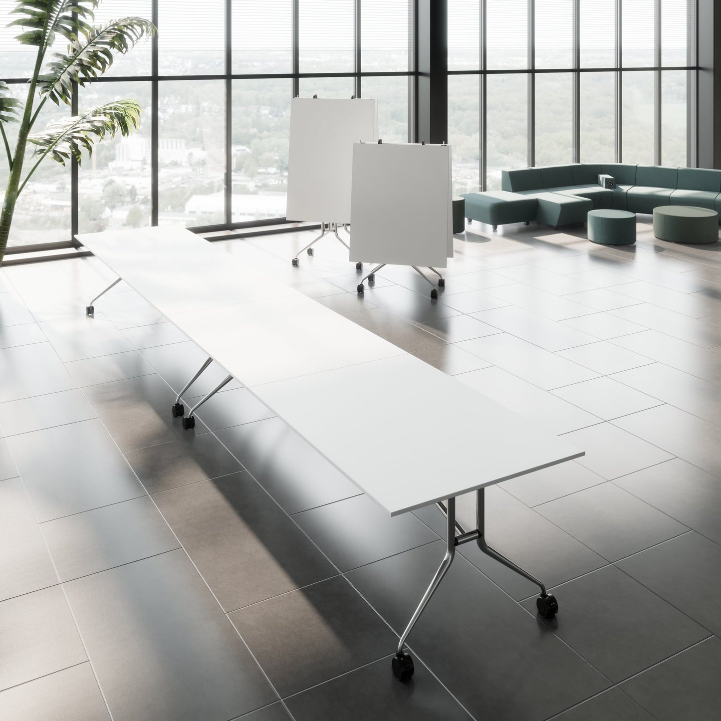 MARA - ARGO LIBRO Klapptisch | 2400 - 2800 x 1000 mm (8 - 10 Personen), rollbar, faltbar, Weiß