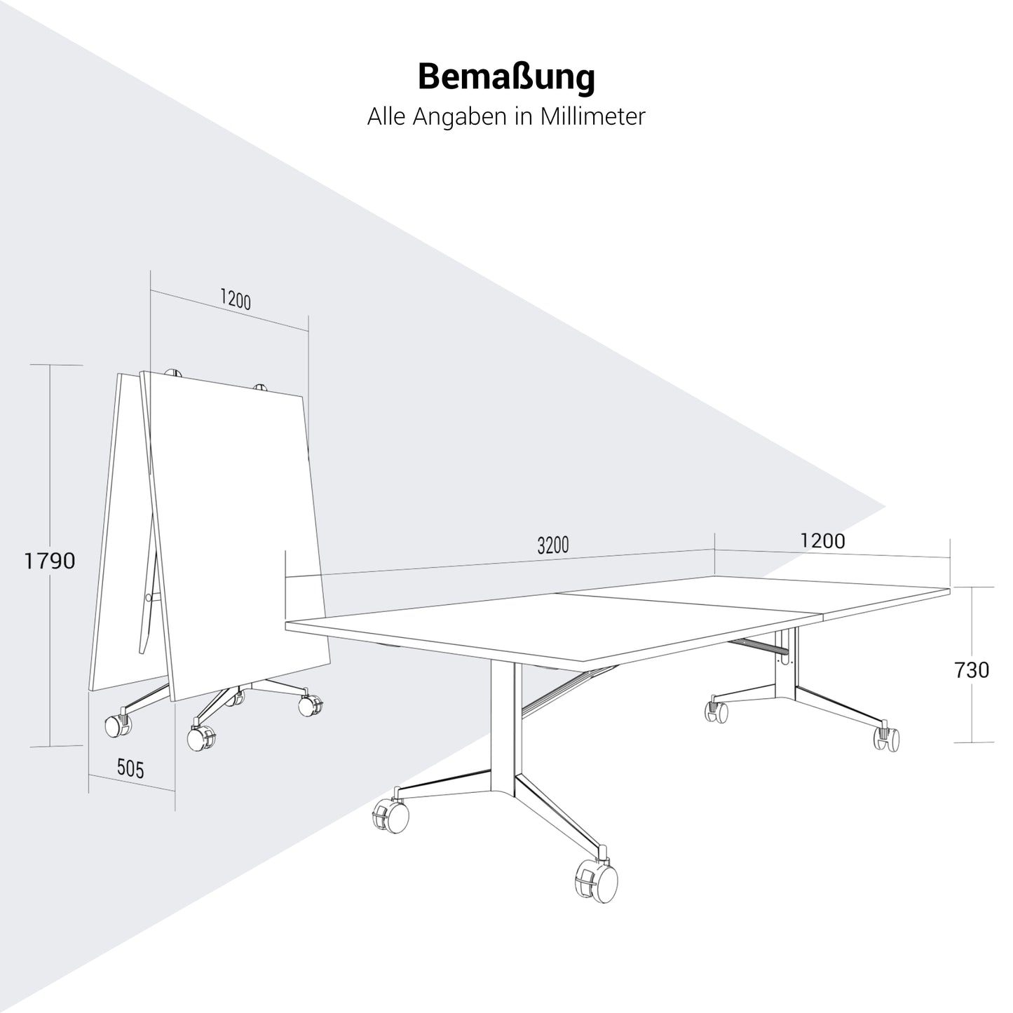 MARA - TIMMY LIBRO Table de conférence | 3200 x 1200 mm (10 à 14 personnes), roulante, pliable, anthracite
