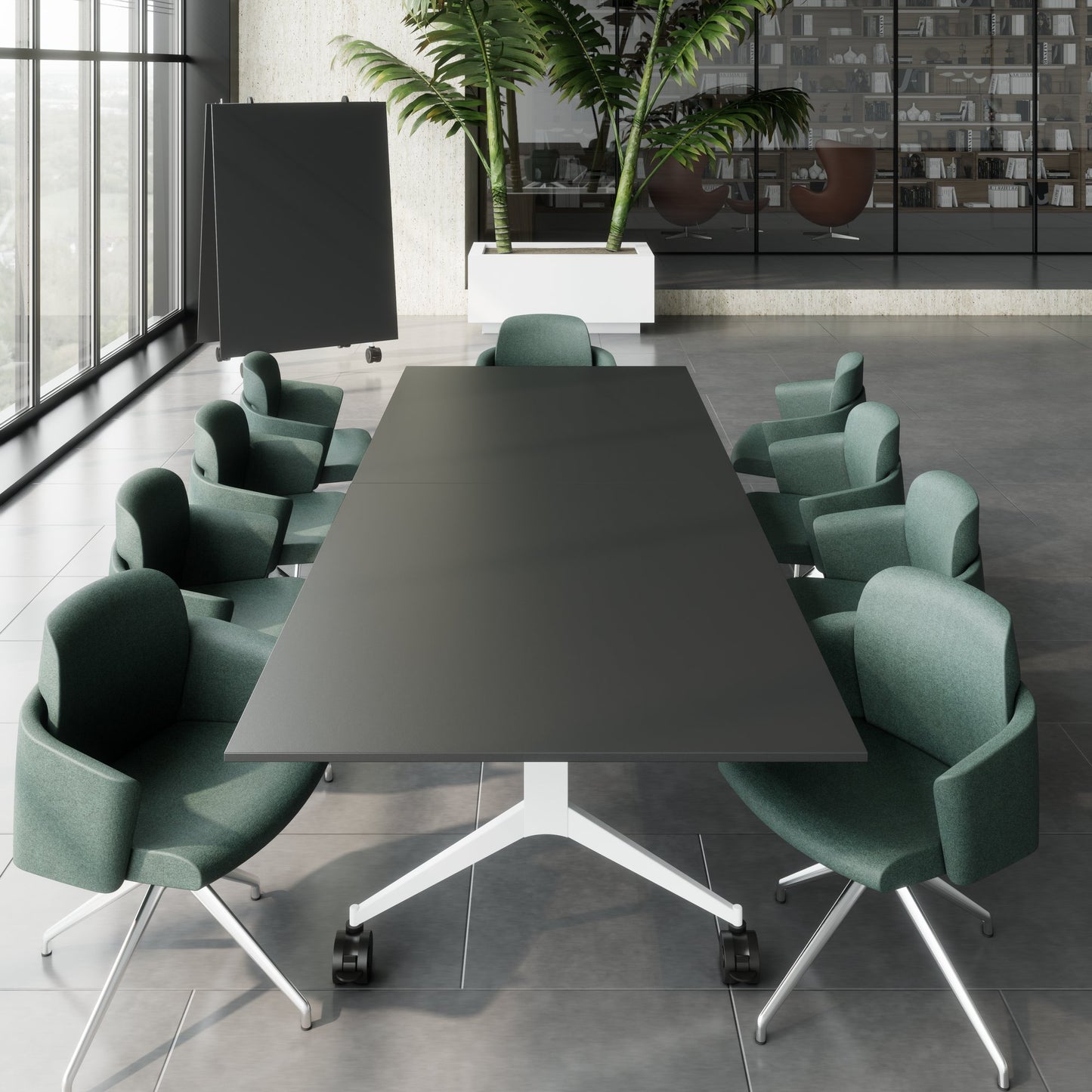 MARA - TIMMY LIBRO Table de conférence | 3200 x 1200 mm (10 à 14 personnes), roulante, pliable, anthracite