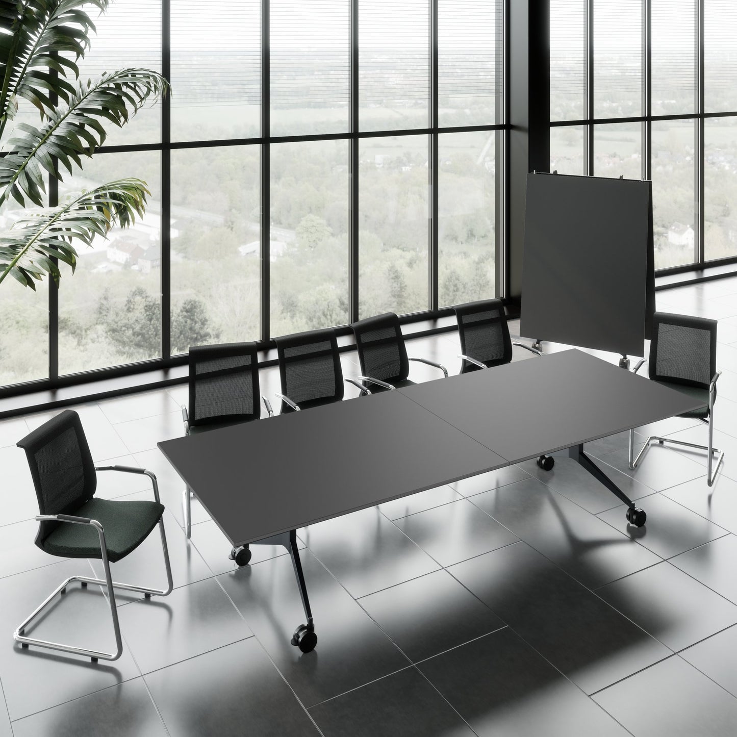 MARA - TIMMY LIBRO Table de conférence | 3200 x 1200 mm (10 à 14 personnes), roulante, pliable, anthracite