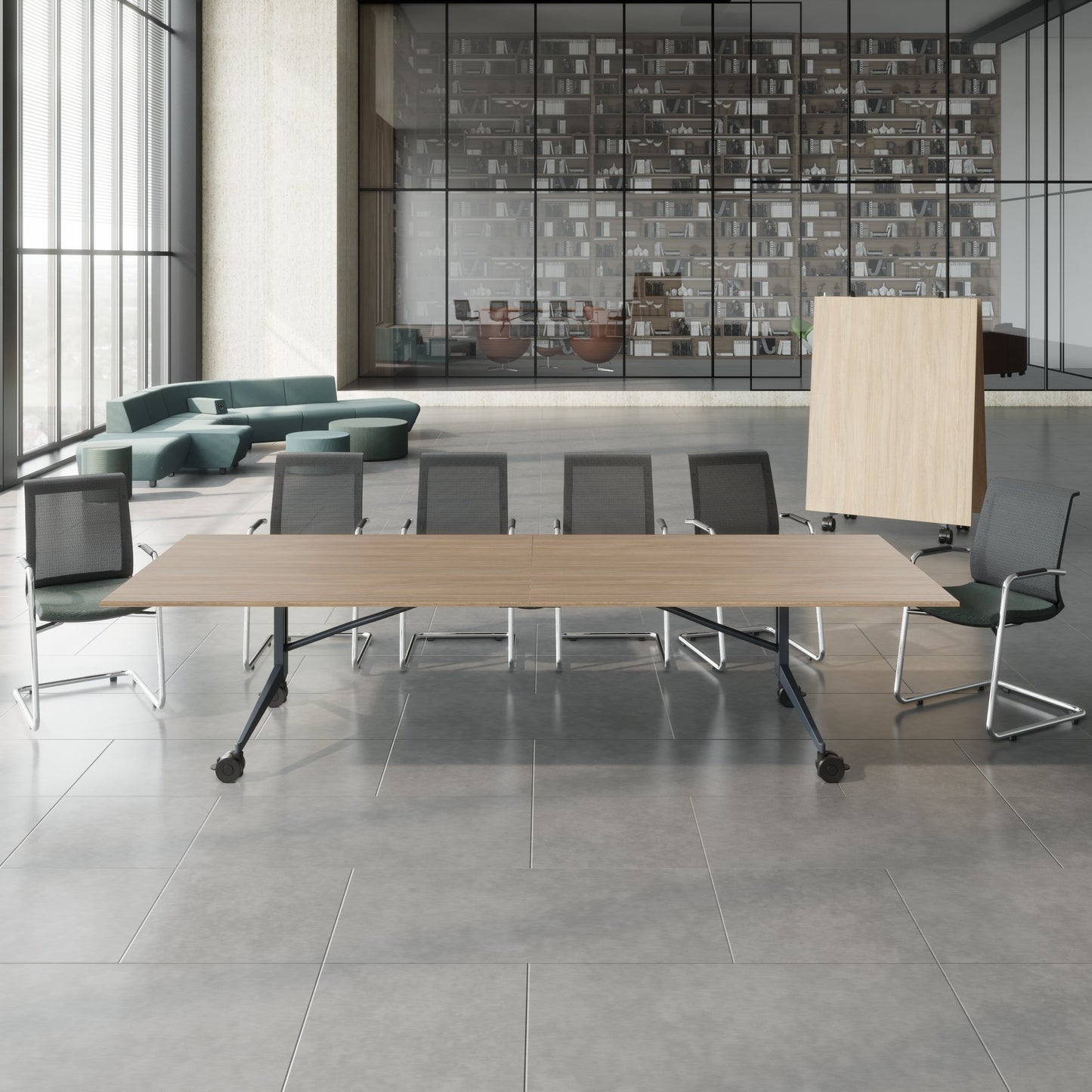 MARA - TIMMY LIBRO Conference table | 3200 x 1200 mm (10 - 14 persons), rollable, foldable, amber oak