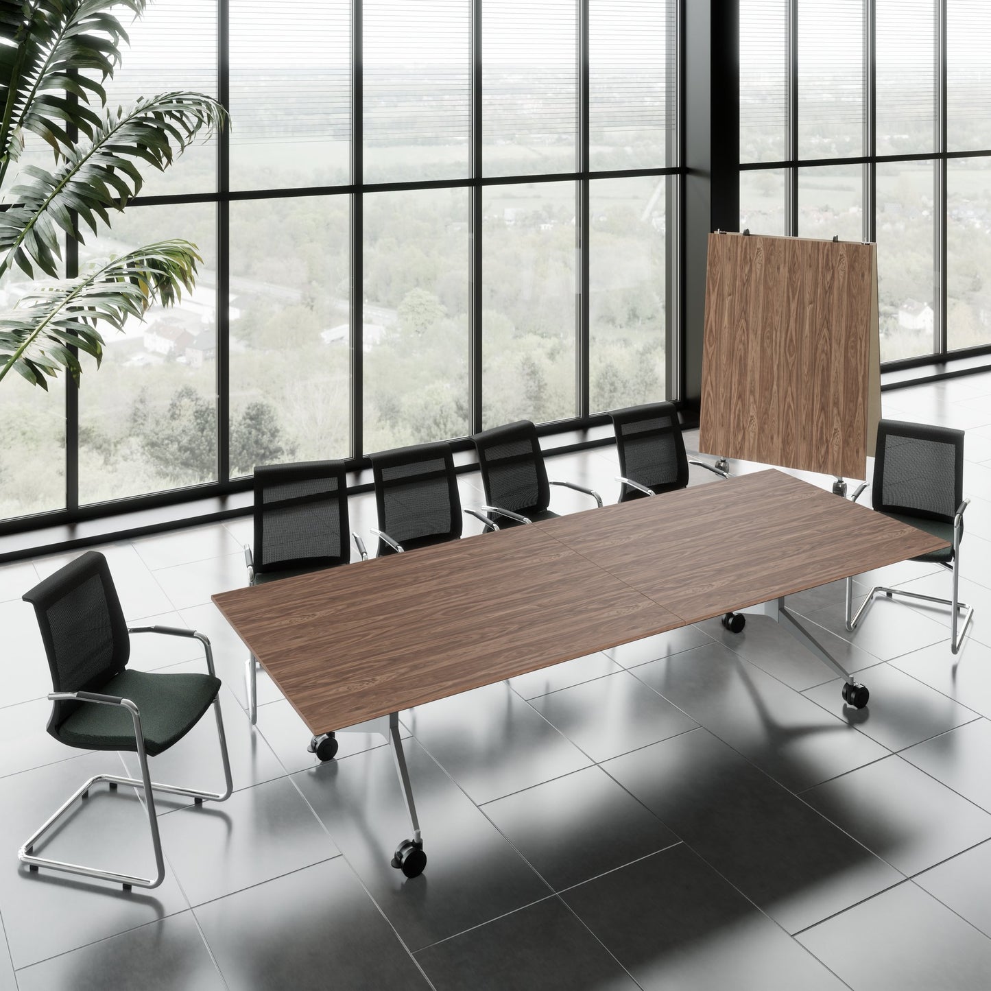 MARA - TIMMY LIBRO Konferenztisch | 3200 x 1200 mm (10 - 14 Personen), rollbar, faltbar, Echtholz-Furnier Nussbaum