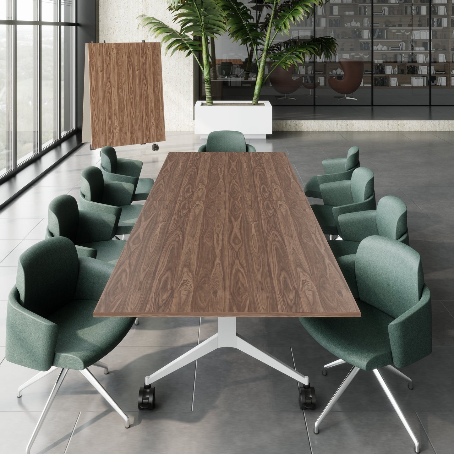 MARA - TIMMY LIBRO Konferenztisch | 3200 x 1200 mm (10 - 14 Personen), rollbar, faltbar, Echtholz-Furnier Nussbaum