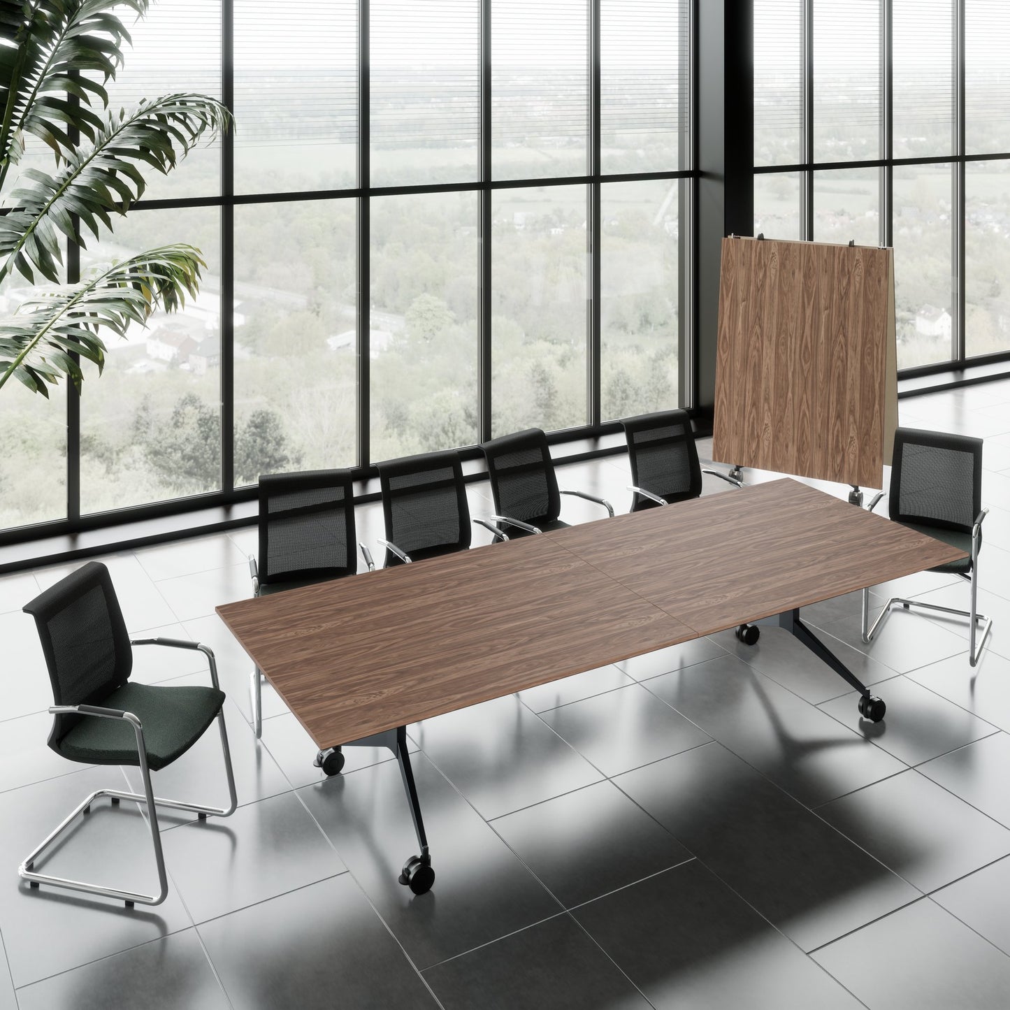 MARA - TIMMY LIBRO Konferenztisch | 3200 x 1200 mm (10 - 14 Personen), rollbar, faltbar, Echtholz-Furnier Nussbaum