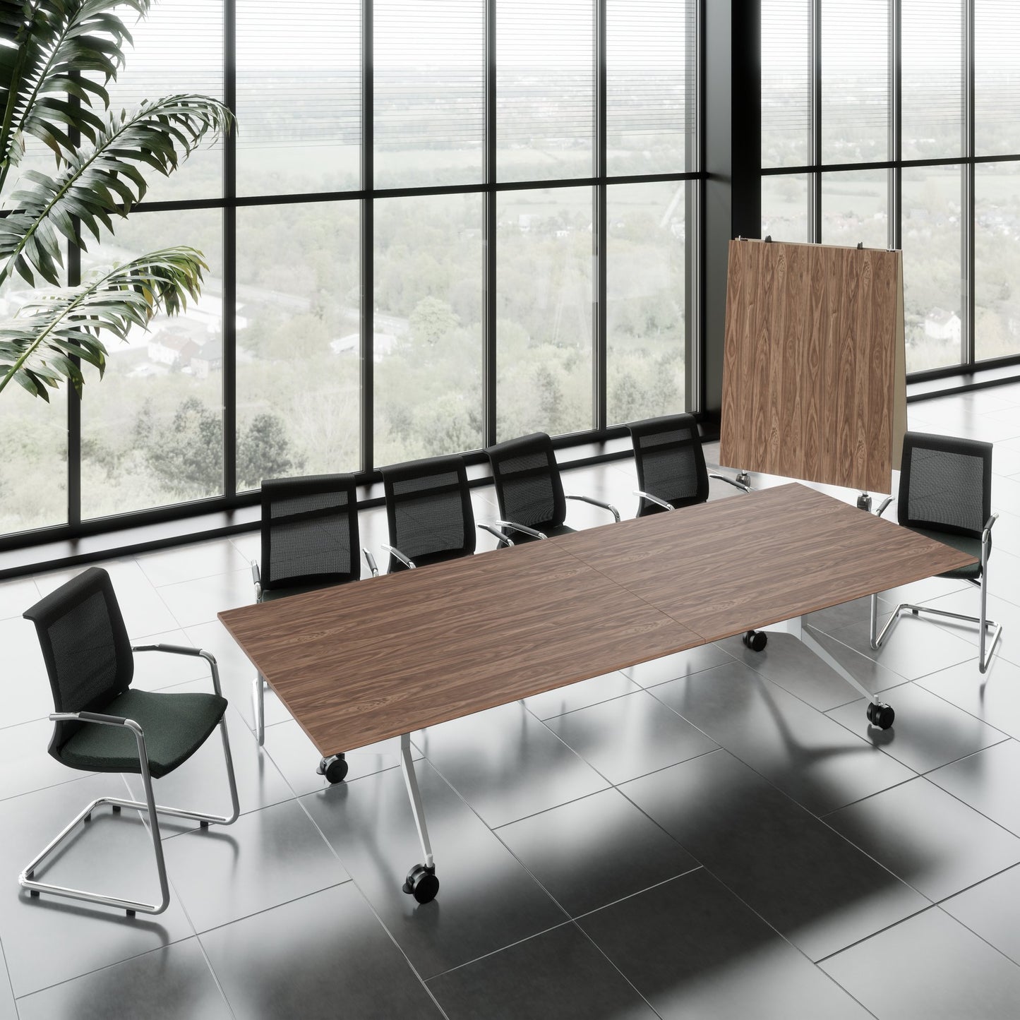 MARA - TIMMY LIBRO Konferenztisch | 3200 x 1200 mm (10 - 14 Personen), rollbar, faltbar, Echtholz-Furnier Nussbaum