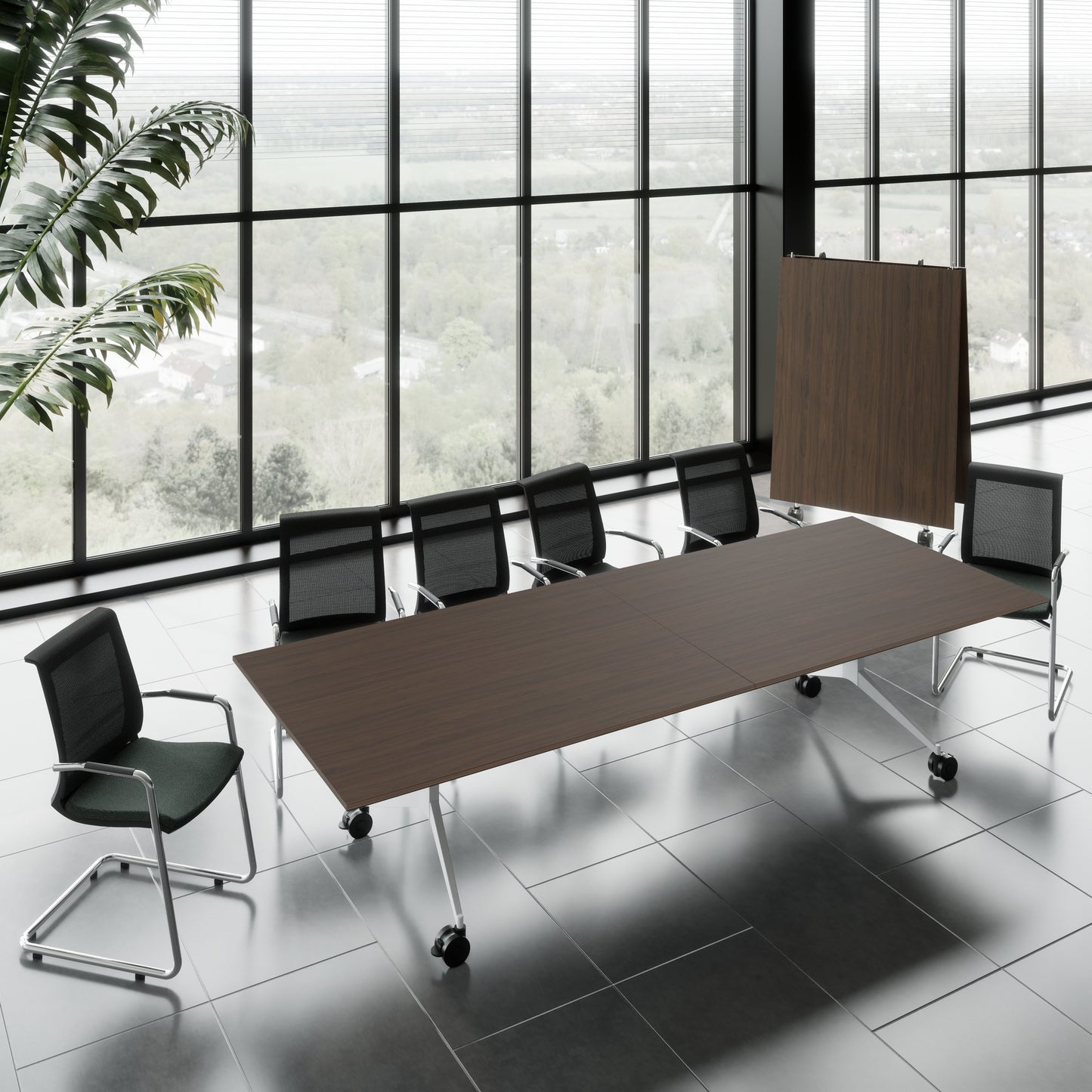 MARA - TIMMY LIBRO Table de conférence | 3200 x 1200 mm (10 à 14 personnes), roulante, pliable, noyer