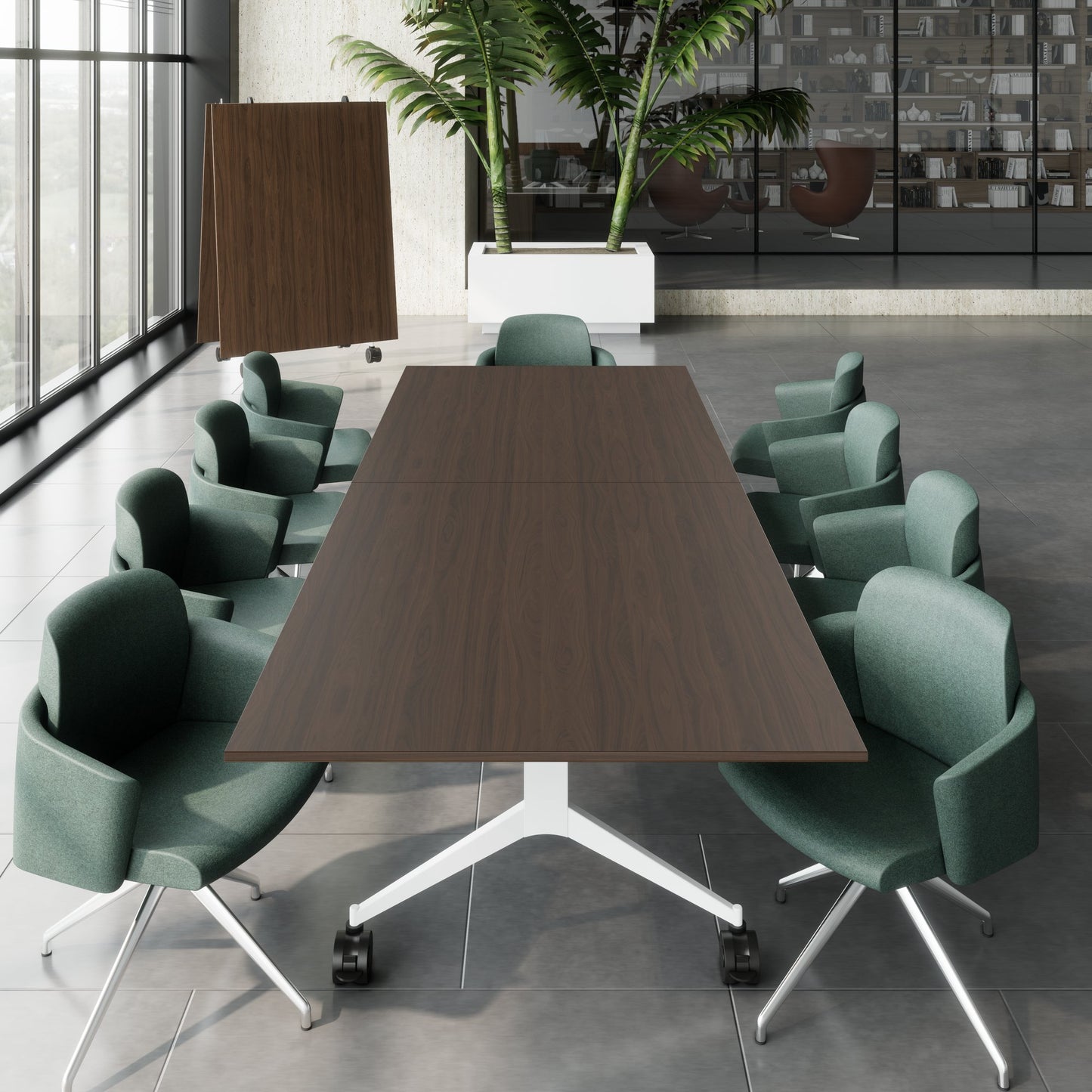 MARA - TIMMY LIBRO Table de conférence | 3200 x 1200 mm (10 à 14 personnes), roulante, pliable, noyer