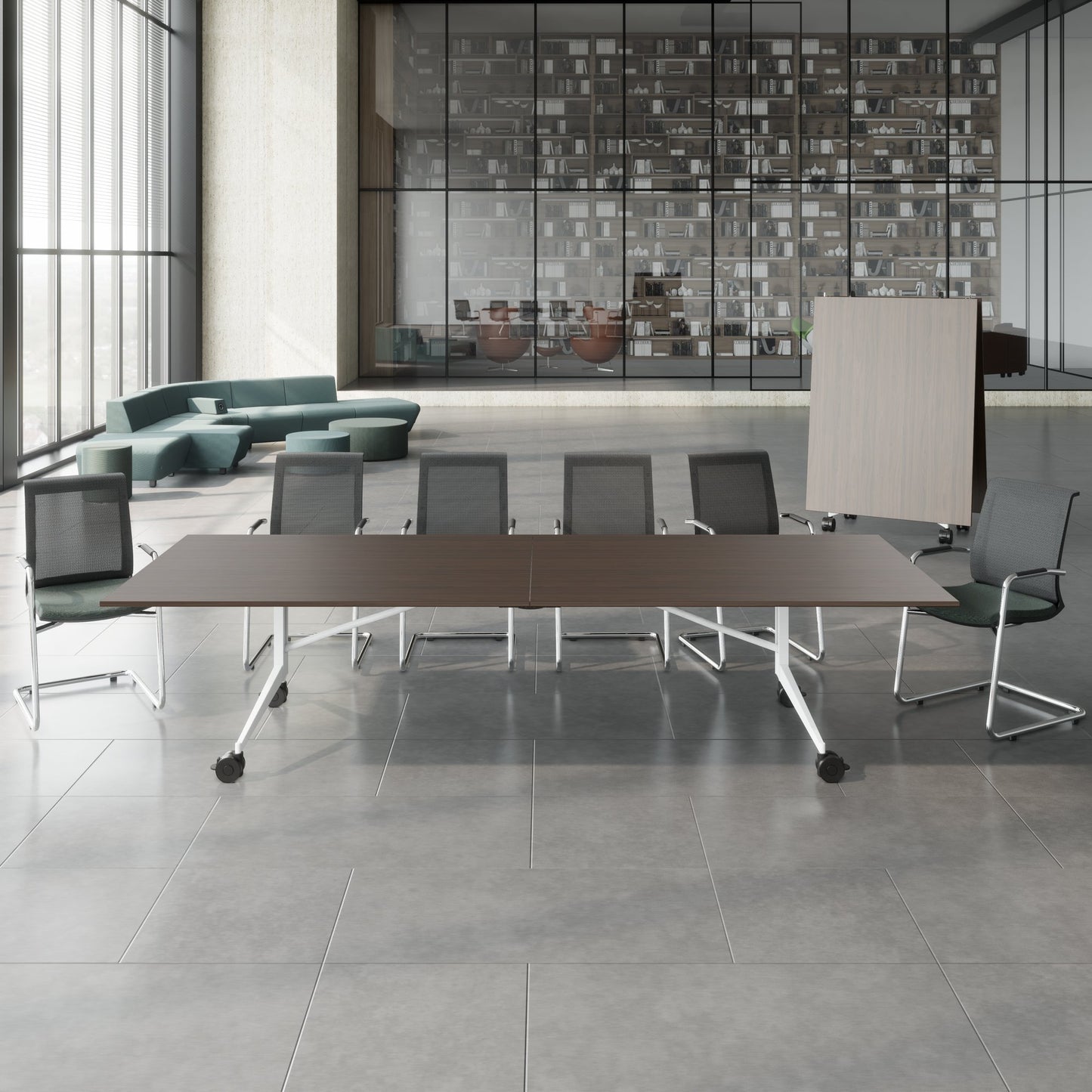 MARA - TIMMY LIBRO Table de conférence | 3200 x 1200 mm (10 à 14 personnes), roulante, pliable, noyer