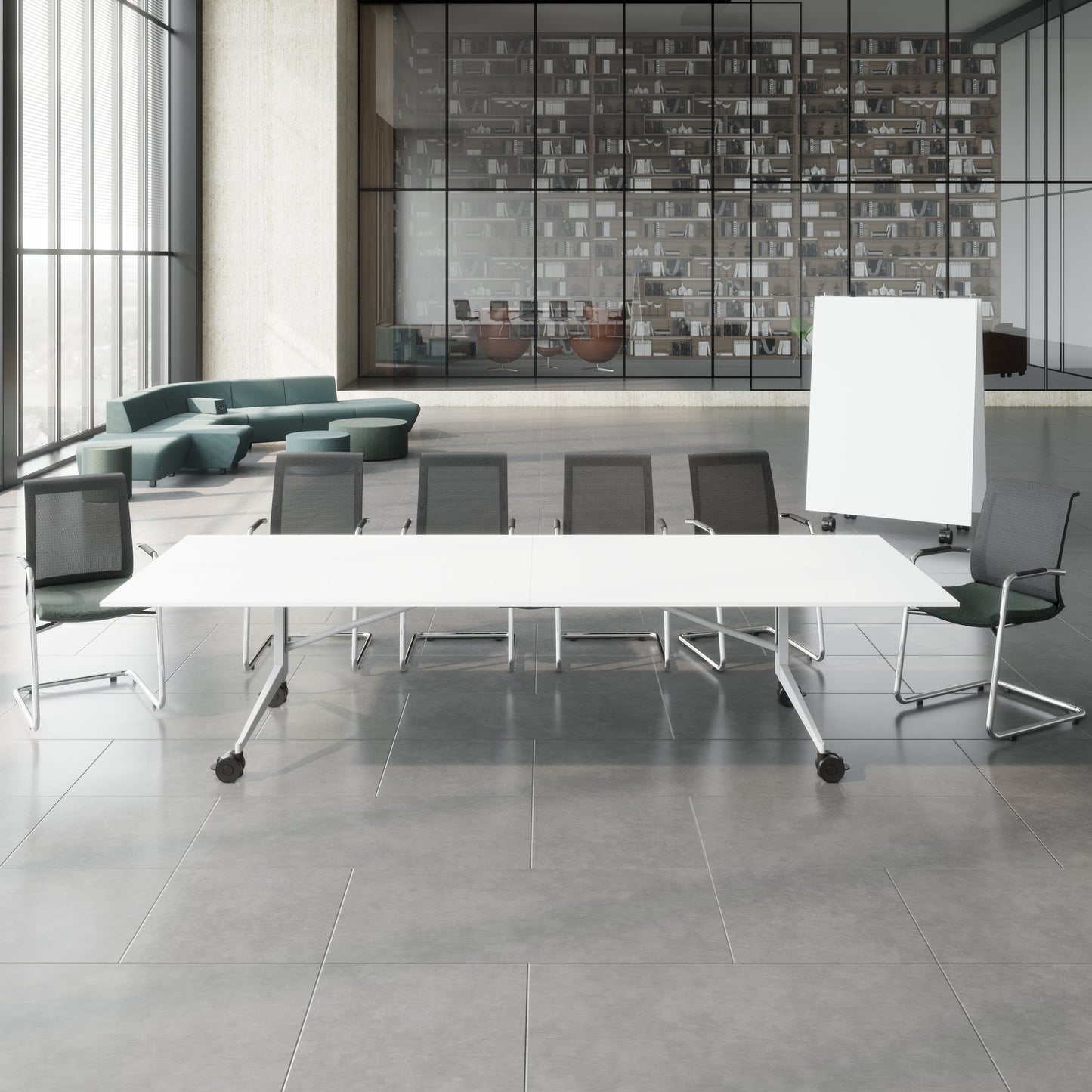 MARA - TIMMY LIBRO Konferenztisch | 3200 x 1200 mm (10 - 14 Personen), rollbar, faltbar, Weiß