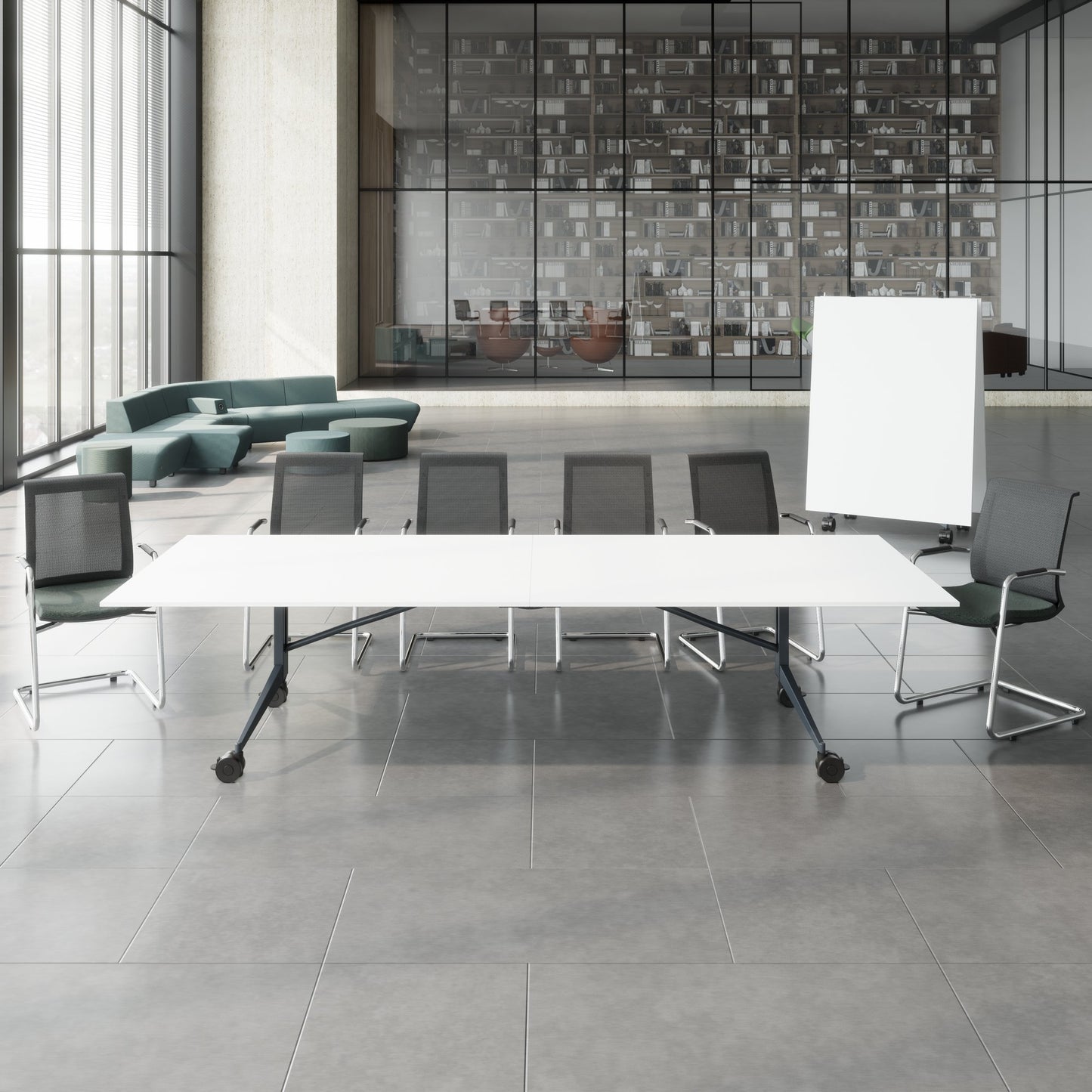 MARA - TIMMY LIBRO Conference table | 3200 x 1200 mm (10 - 14 persons), rollable, foldable, white