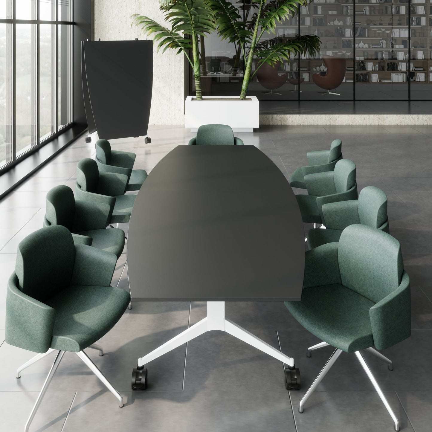 MARA - TIMMY LIBRO Konferenztisch | Bootsform, 3200 x 1200 mm (10 - 14 Personen), rollbar, faltbar, Anthrazit