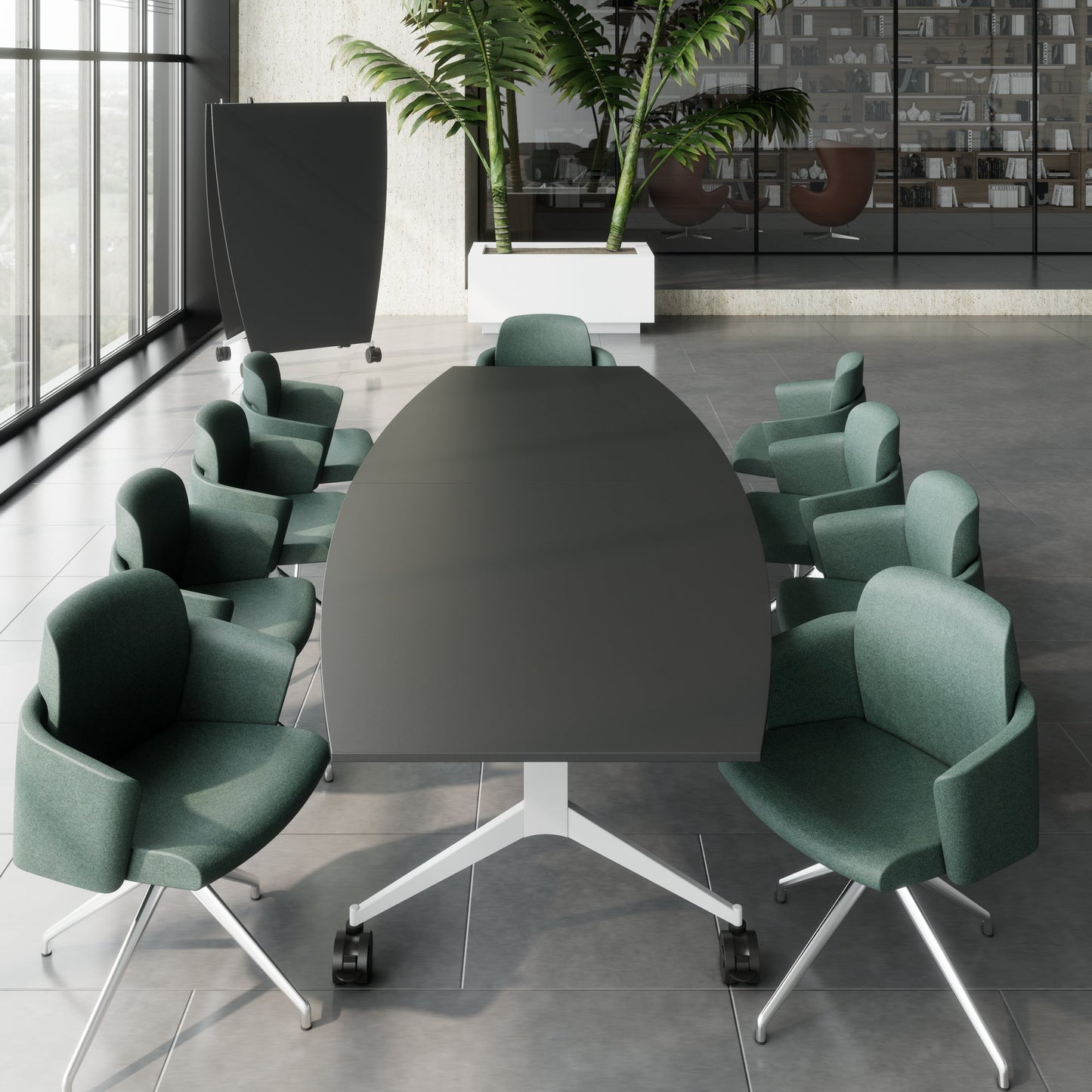 MARA - TIMMY LIBRO Konferenztisch | Bootsform, 3200 x 1200 mm (10 - 14 Personen), rollbar, faltbar, Anthrazit