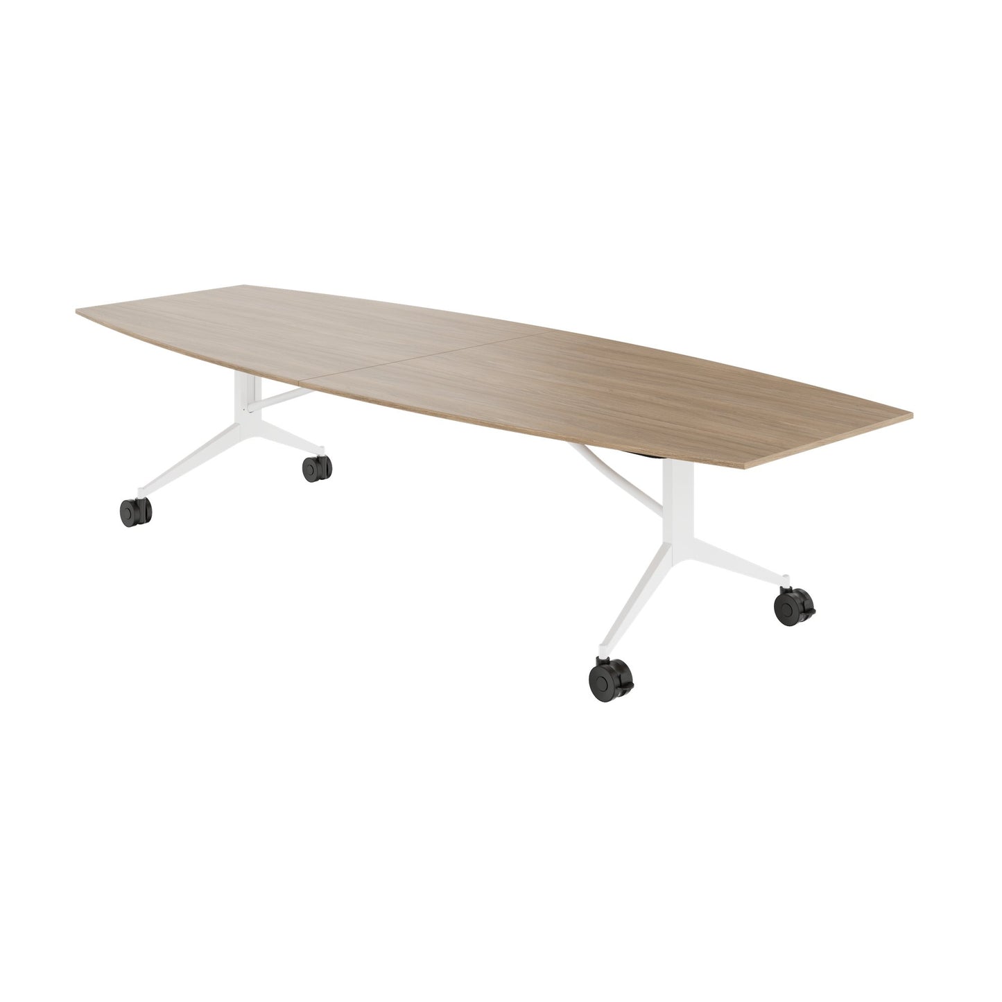 MARA - TIMMY LIBRO Table de conférence | forme bateau, 3200 x 1200 mm (10 à 14 personnes), roulante, pliable, chêne ambré