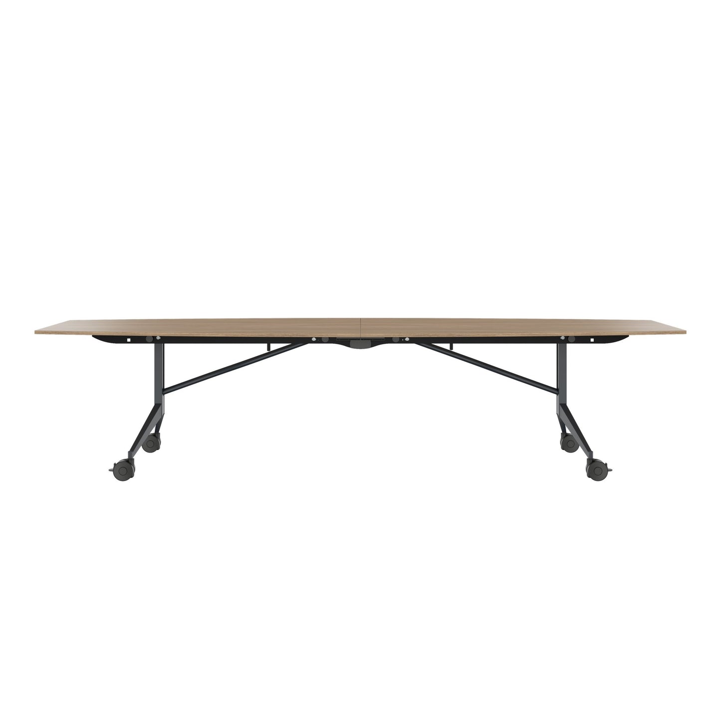 MARA - TIMMY LIBRO Table de conférence | forme bateau, 3200 x 1200 mm (10 à 14 personnes), roulante, pliable, chêne ambré