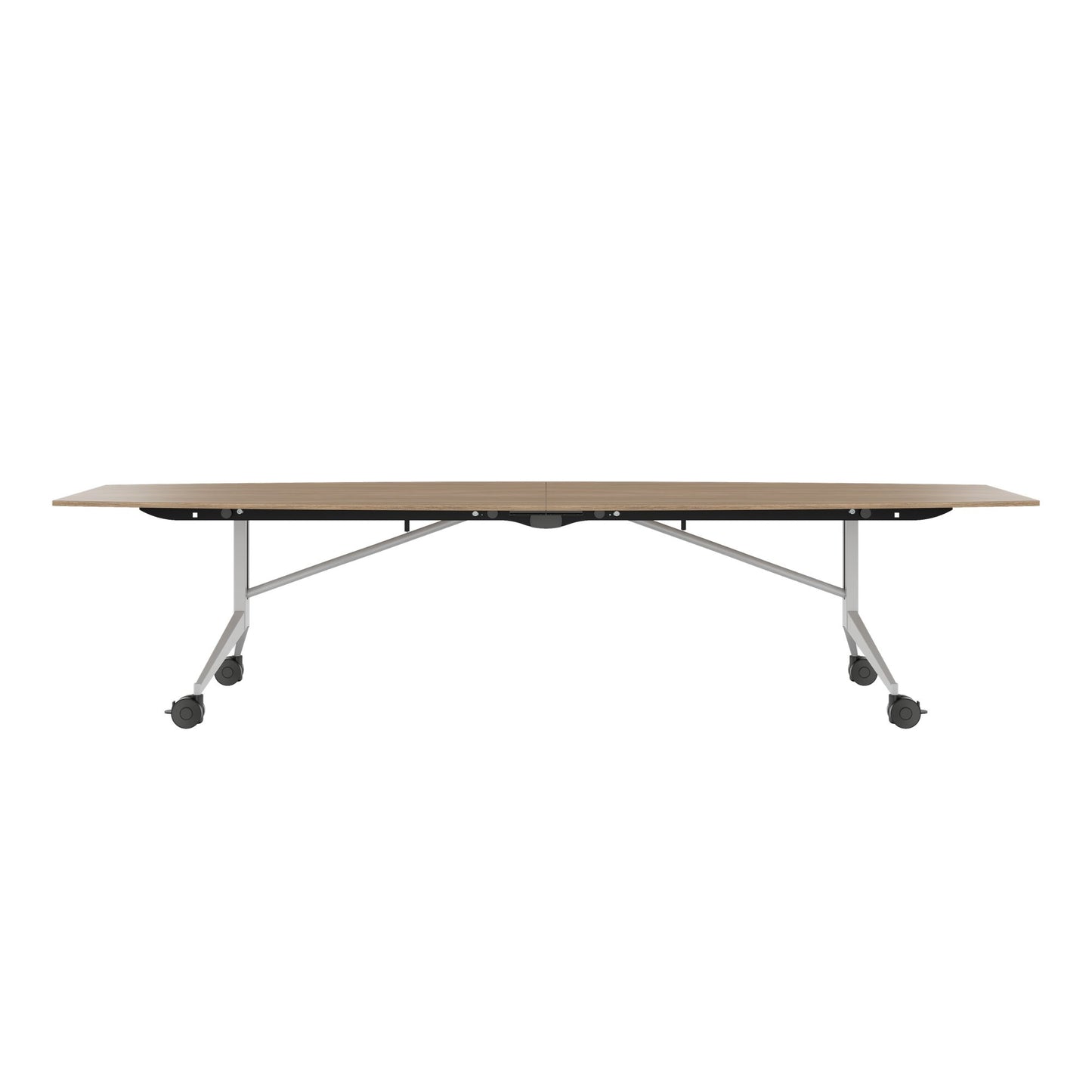 MARA - TIMMY LIBRO Table de conférence | forme bateau, 3200 x 1200 mm (10 à 14 personnes), roulante, pliable, chêne ambré