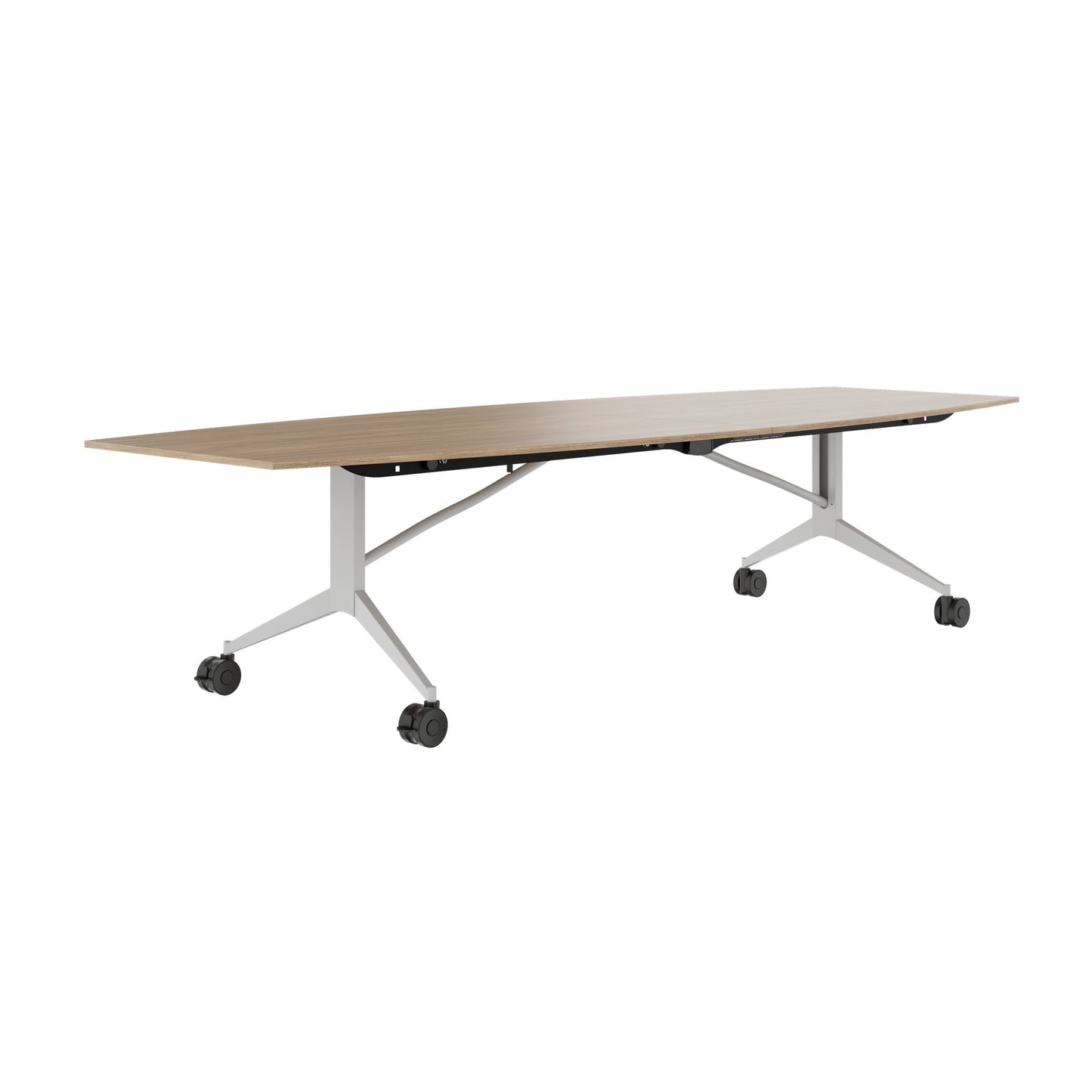 MARA - TIMMY LIBRO Table de conférence | forme bateau, 3200 x 1200 mm (10 à 14 personnes), roulante, pliable, chêne ambré