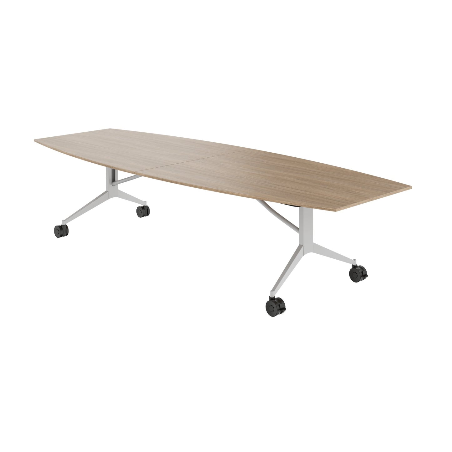 MARA - TIMMY LIBRO Table de conférence | forme bateau, 3200 x 1200 mm (10 à 14 personnes), roulante, pliable, chêne ambré