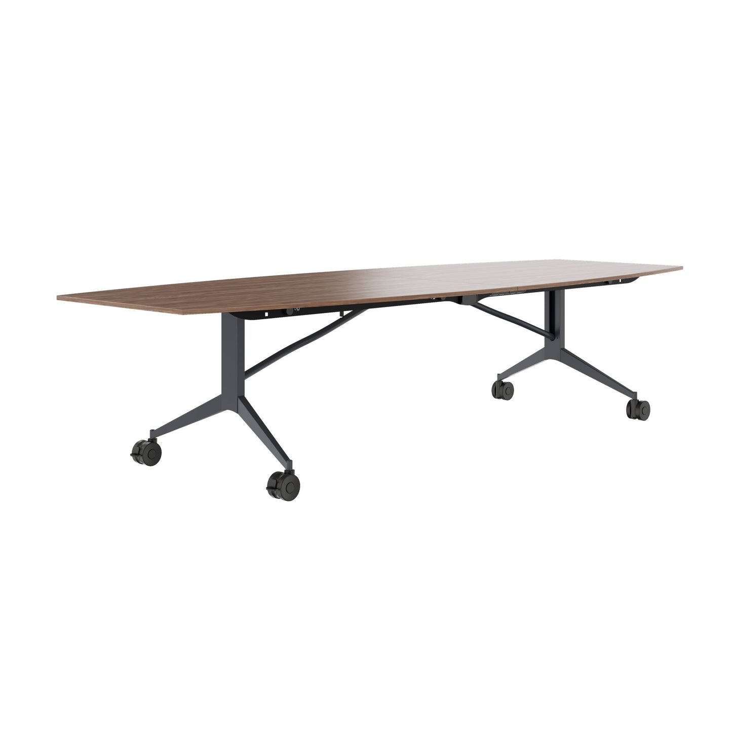 MARA TIMMY LIBRO Konferenztisch | Bootsform, 3200 x 1200 mm (10 - 14 Personen), rollbar, faltbar, Echtholz-Furnier Nussbaum