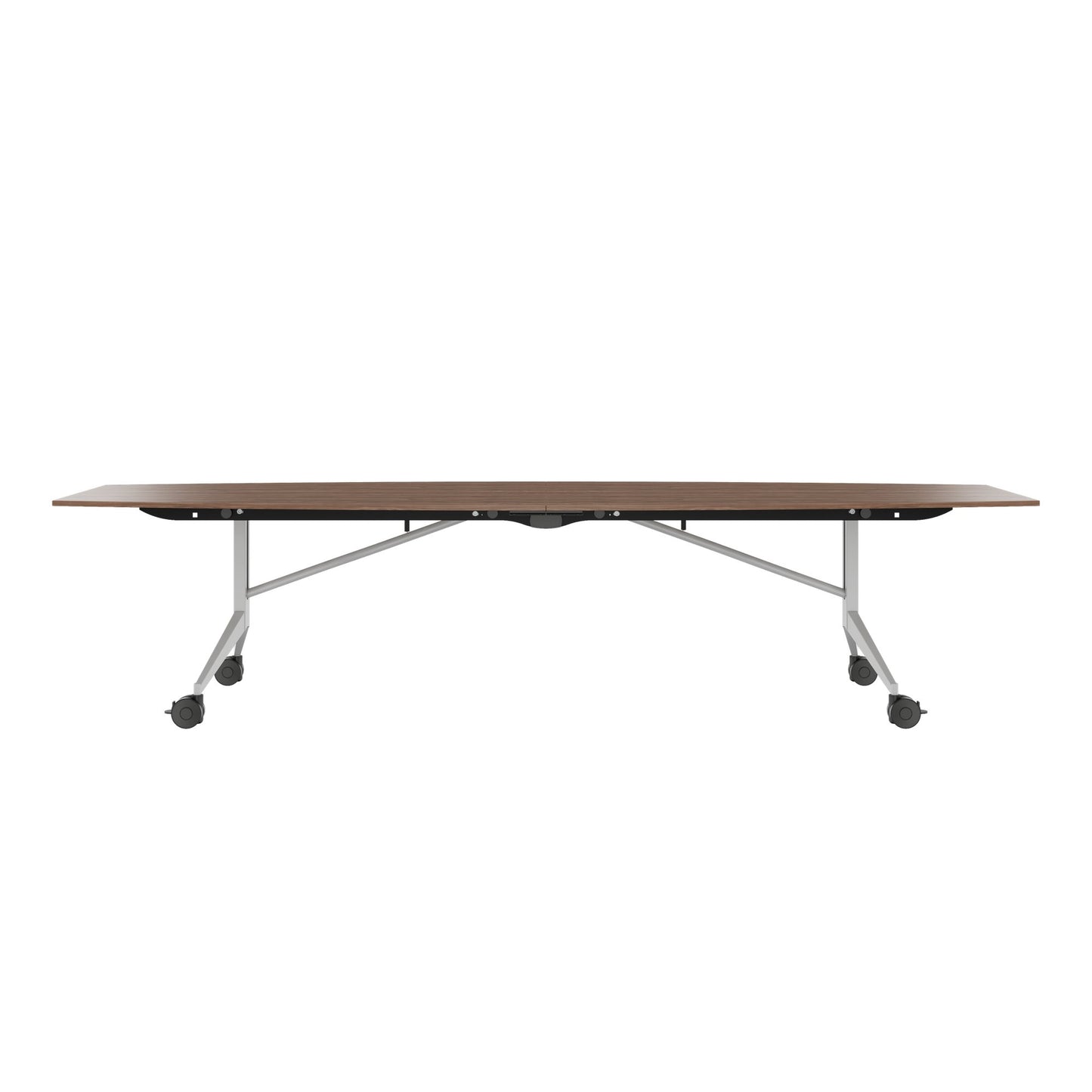 MARA TIMMY LIBRO Konferenztisch | Bootsform, 3200 x 1200 mm (10 - 14 Personen), rollbar, faltbar, Echtholz-Furnier Nussbaum