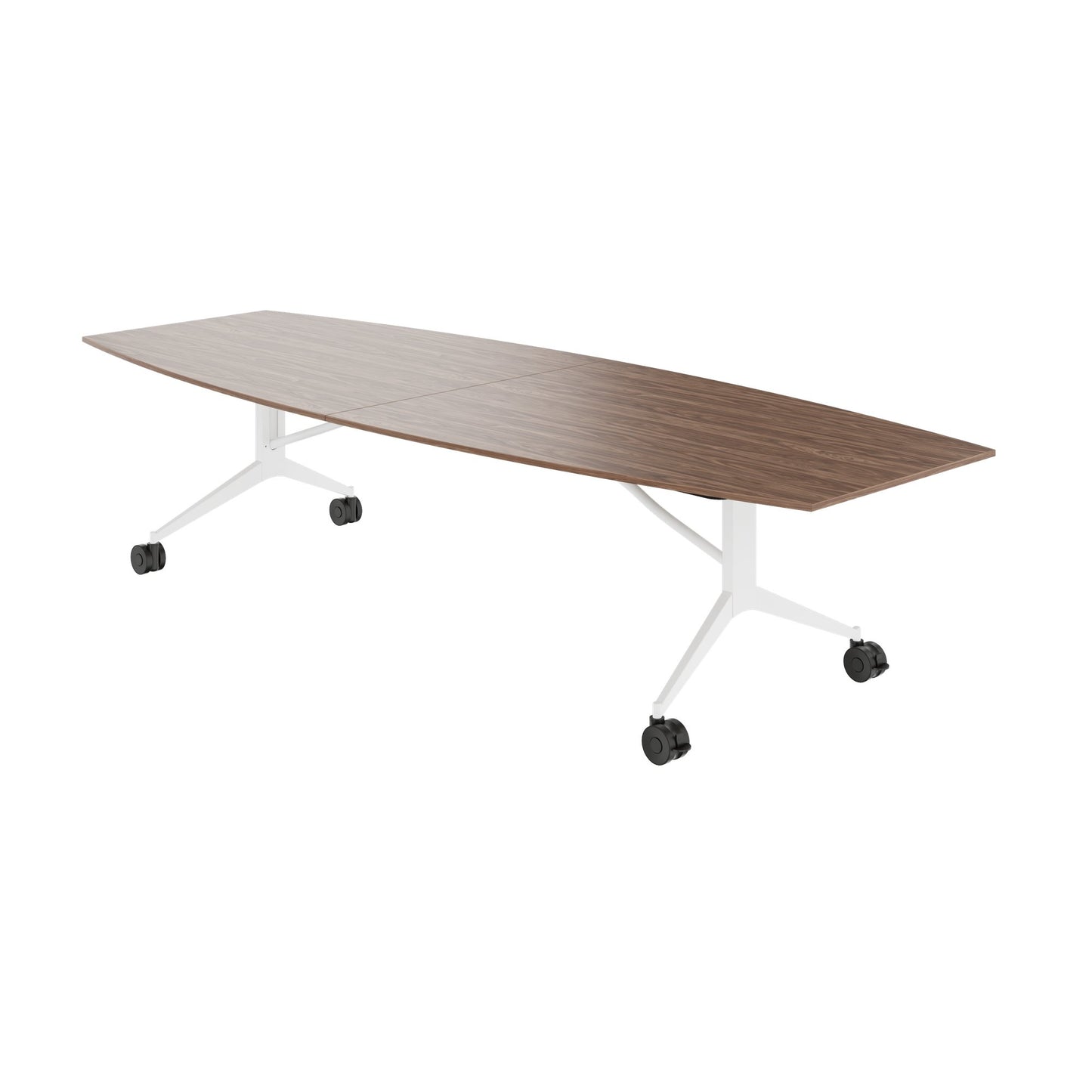 MARA TIMMY LIBRO Konferenztisch | Bootsform, 3200 x 1200 mm (10 - 14 Personen), rollbar, faltbar, Echtholz-Furnier Nussbaum
