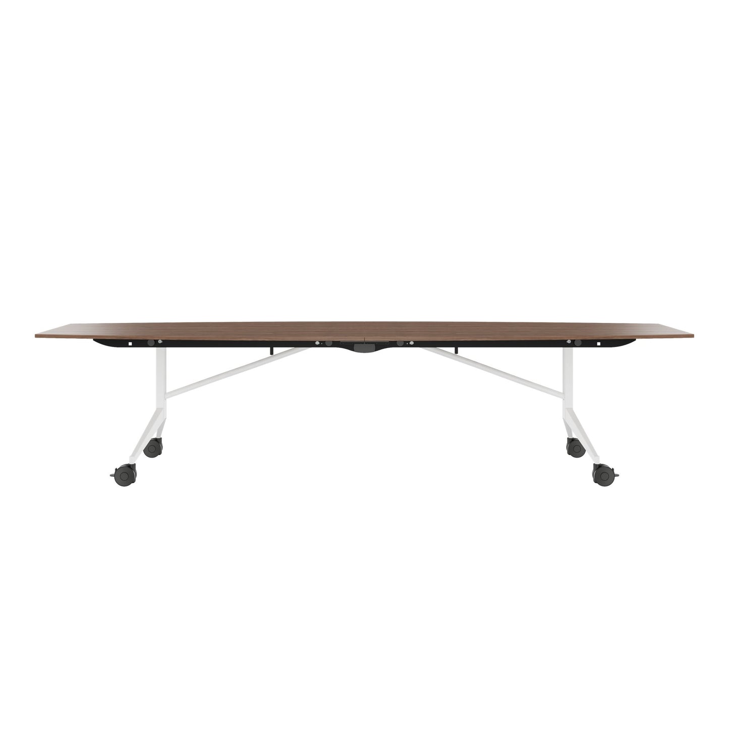MARA TIMMY LIBRO Konferenztisch | Bootsform, 3200 x 1200 mm (10 - 14 Personen), rollbar, faltbar, Echtholz-Furnier Nussbaum